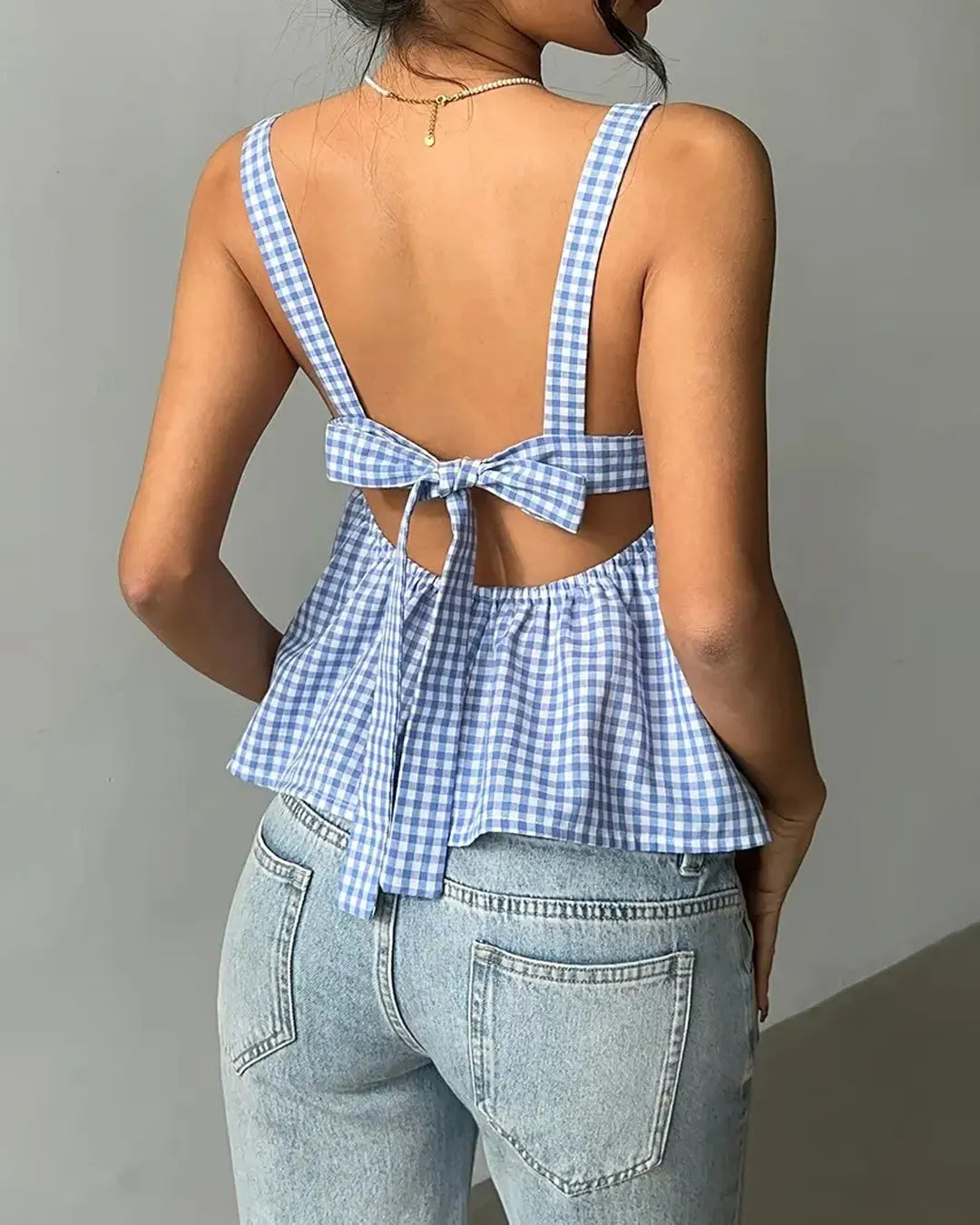 Sleeveless Gingham Flare Top
