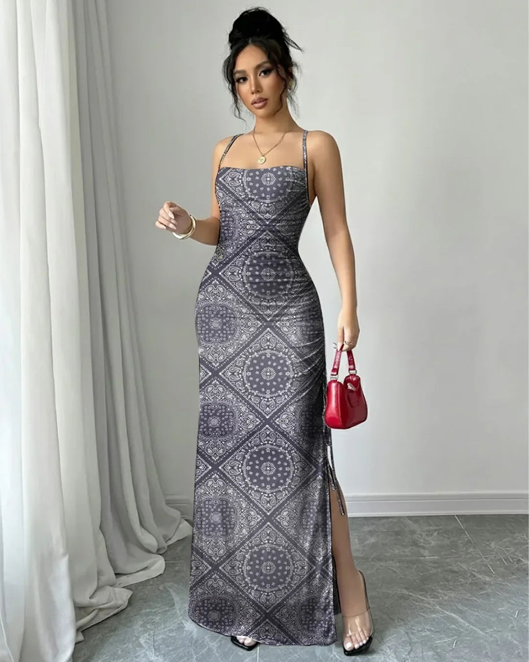 Sleeveless Printed Long Bodycon Dress