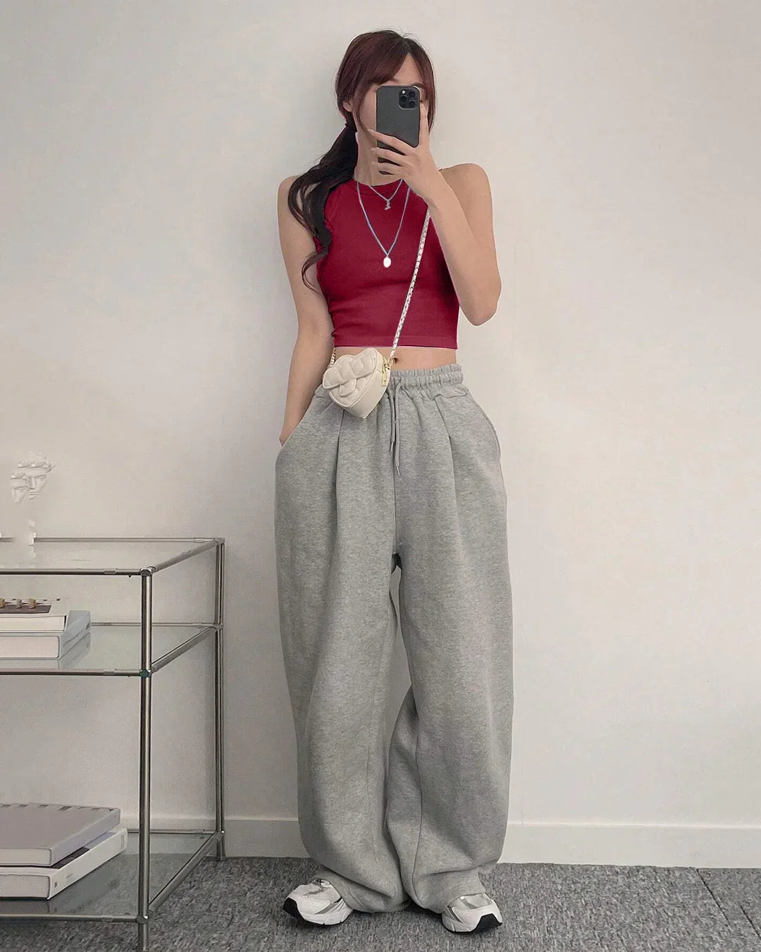 Sleeveless Ribbed High Neck Crop Top in Maroon