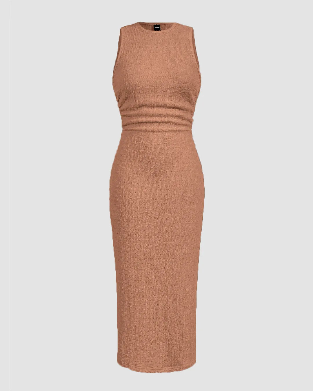 Sleeveless Round Neck Slim Fit Midi Dress in Biscuit Brown
