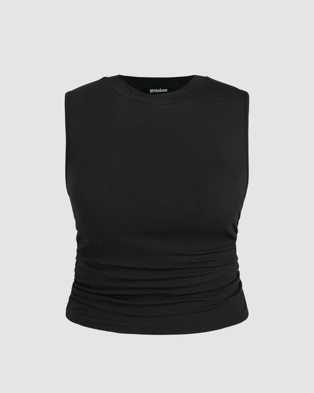 Sleeveless Ruched Black Crop Top Curve & Plus
