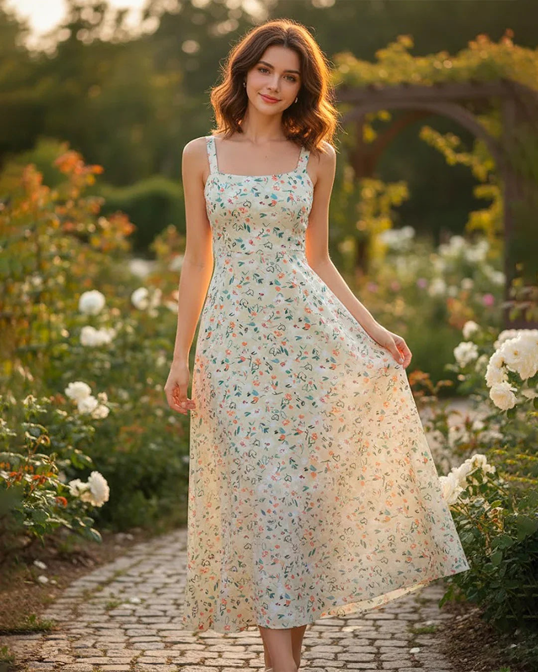 Sleeveless Square Neck Fit & Flare Floral Maxi Dress