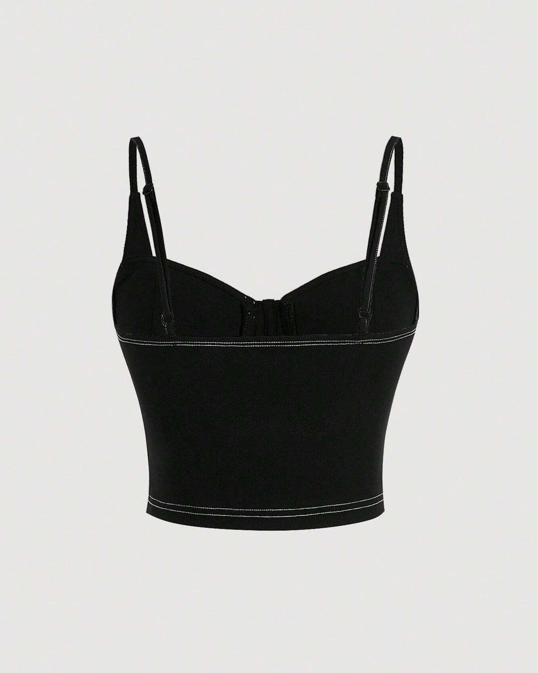 Solid Bustier Black Cami Top