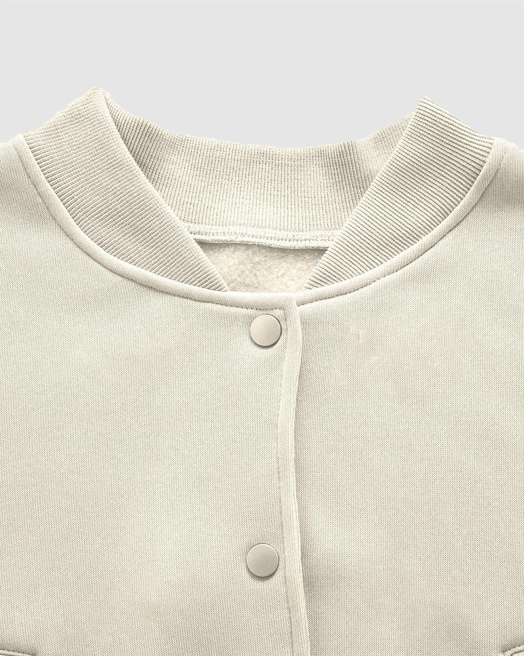 Solid Color Bomber Jacket in Off-white