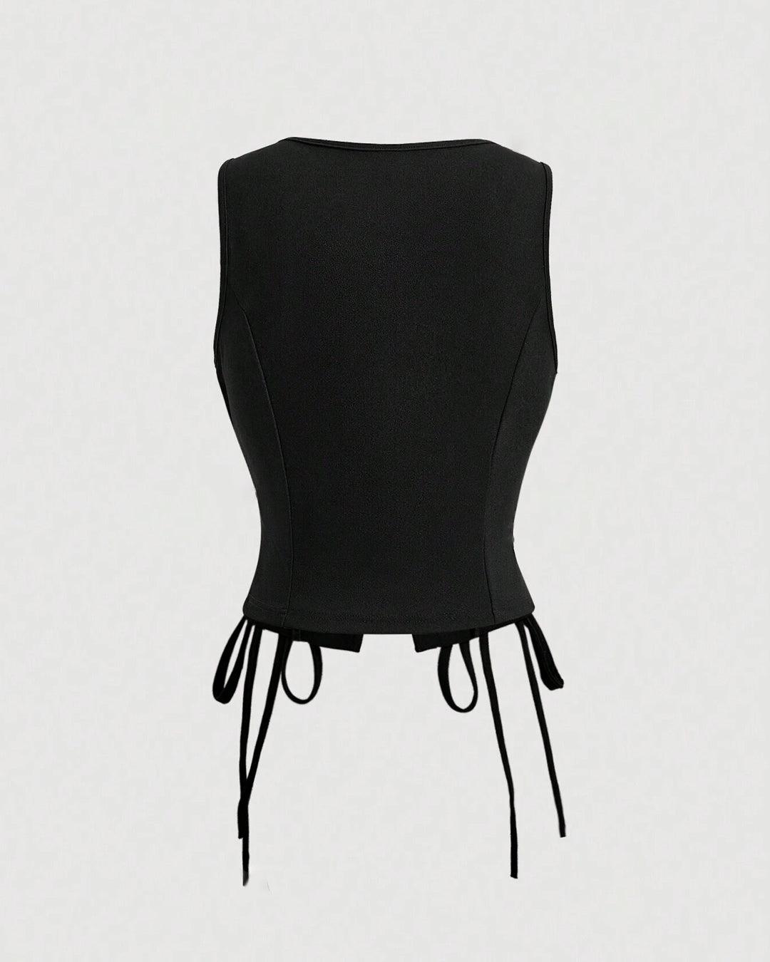 Solid Color Cross Tie Strap Black Side Strap Crop Tank Top In Black