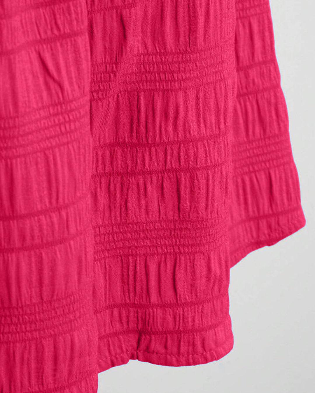 Solid Color Open Back Waist Puff Sleeve Short Dress In Pink