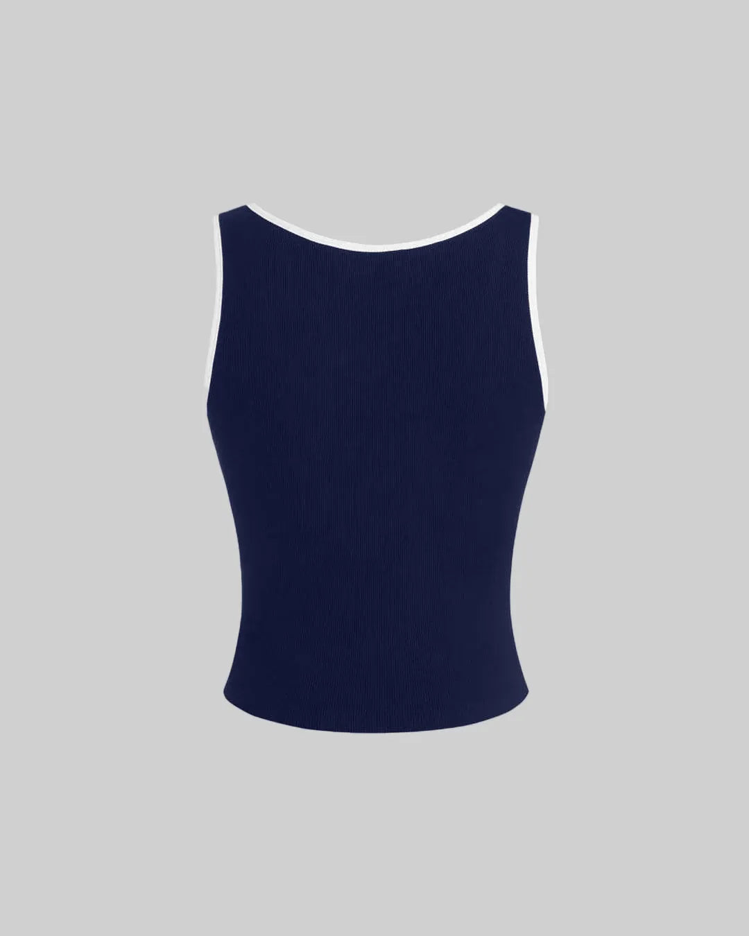 Solid Color Round Neck Ribbed Tank Top In Navy Blue