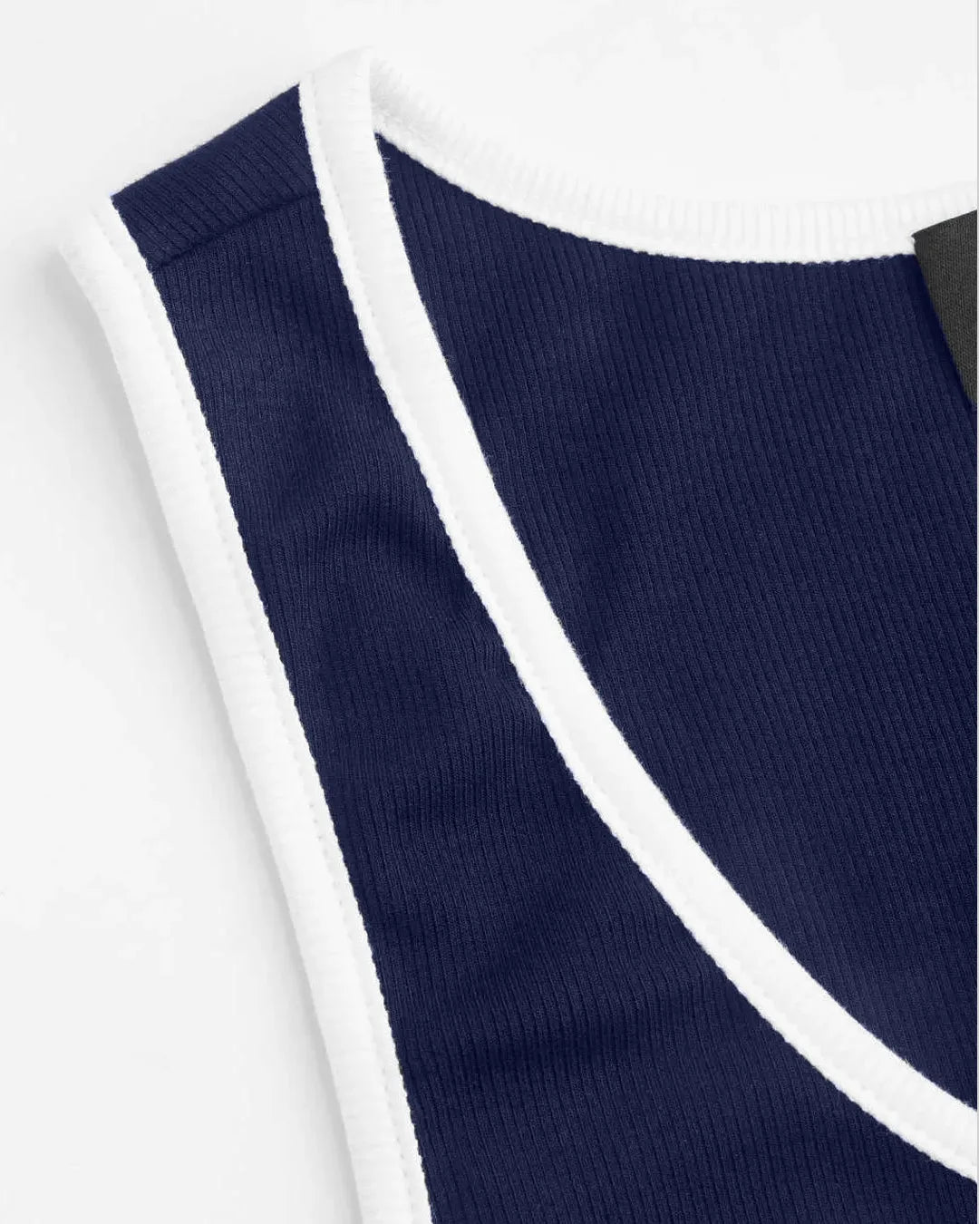 Solid Color Round Neck Ribbed Tank Top In Navy Blue