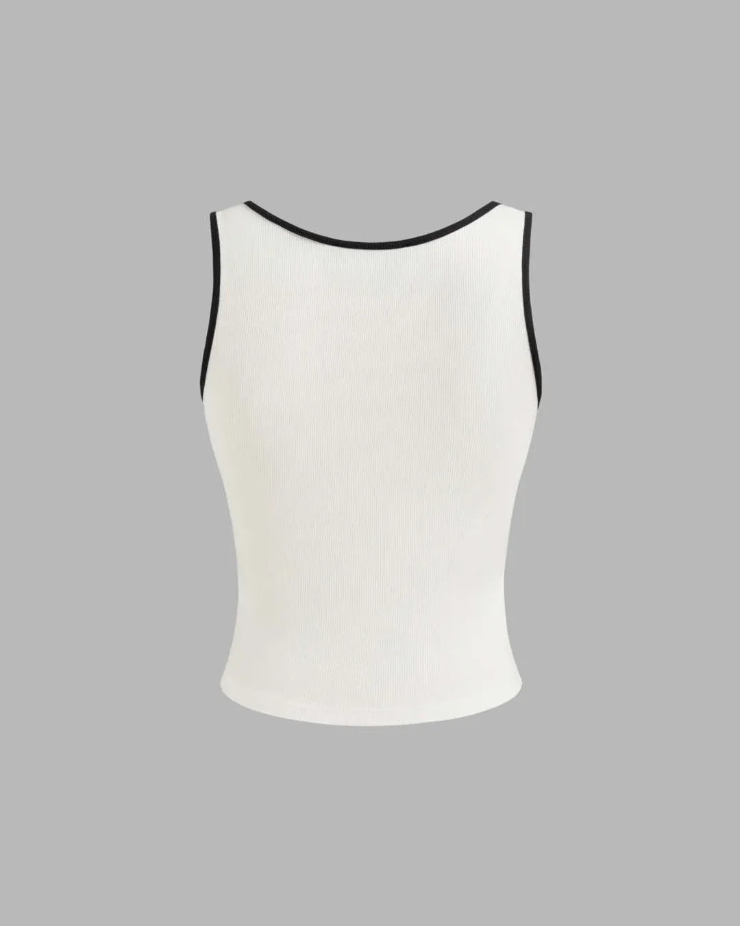 Solid Color Round Neck Ribbed Tank Top In White