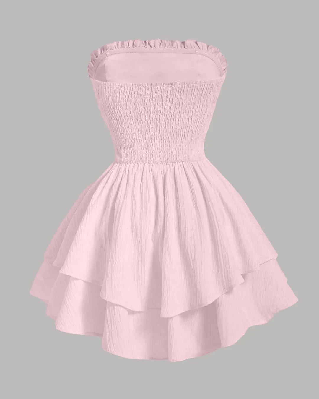 Solid Color Strapless Dress With Waist Belt in Baby Pink