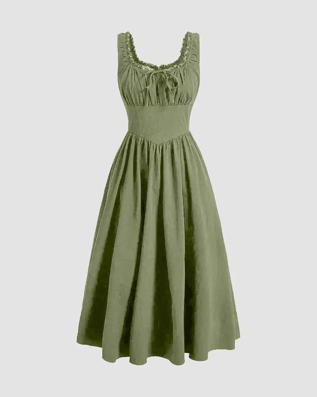 Solid Ruched Bust Dress In Herbal Green