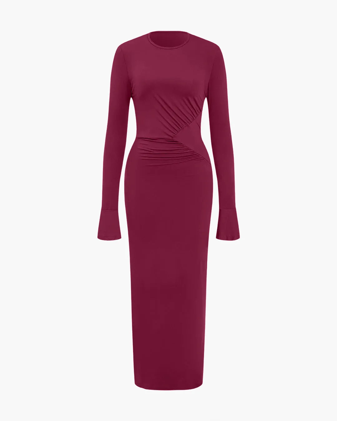 Solid Ruched Long-Sleeve Maxi Dress