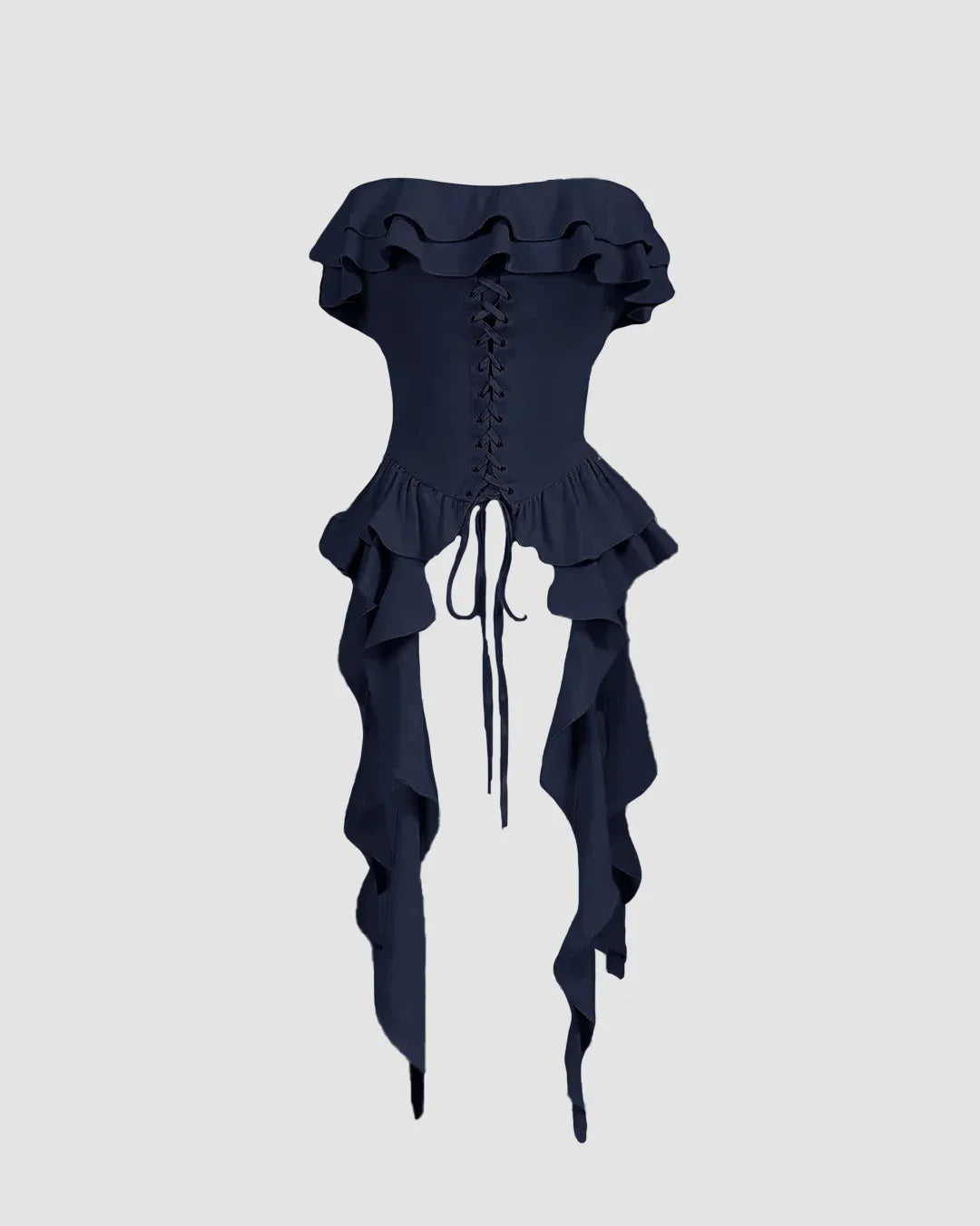 Solid Ruffle Wide Strap Front Tie Bow Tank Top In Navy Blue