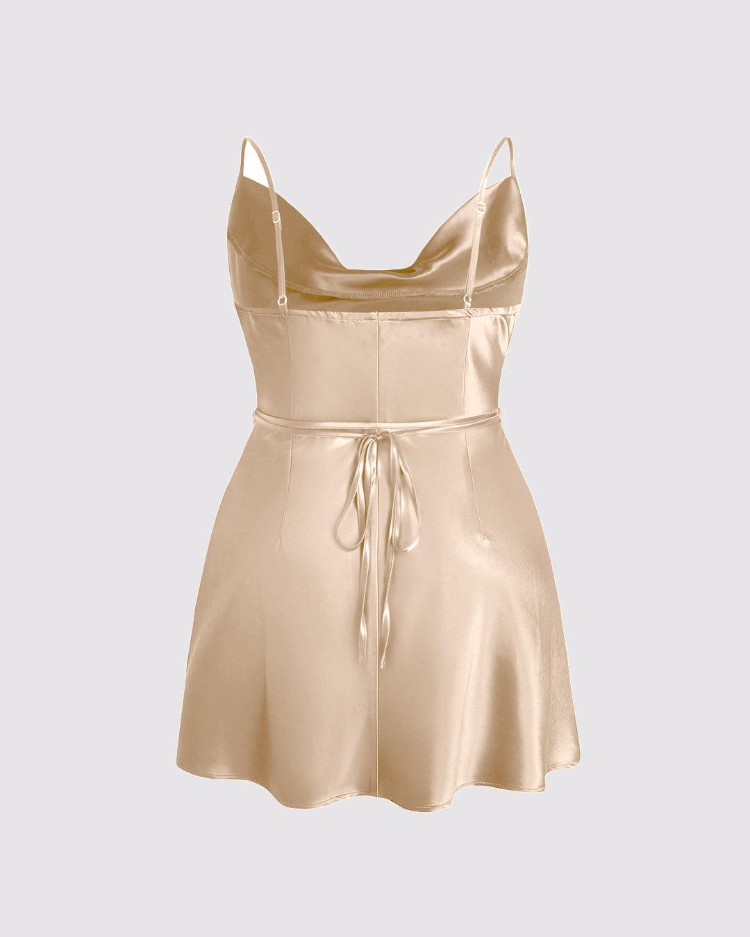Solid Satin Cowl Neck Cami Mini Dress Curve & Plus In Peach