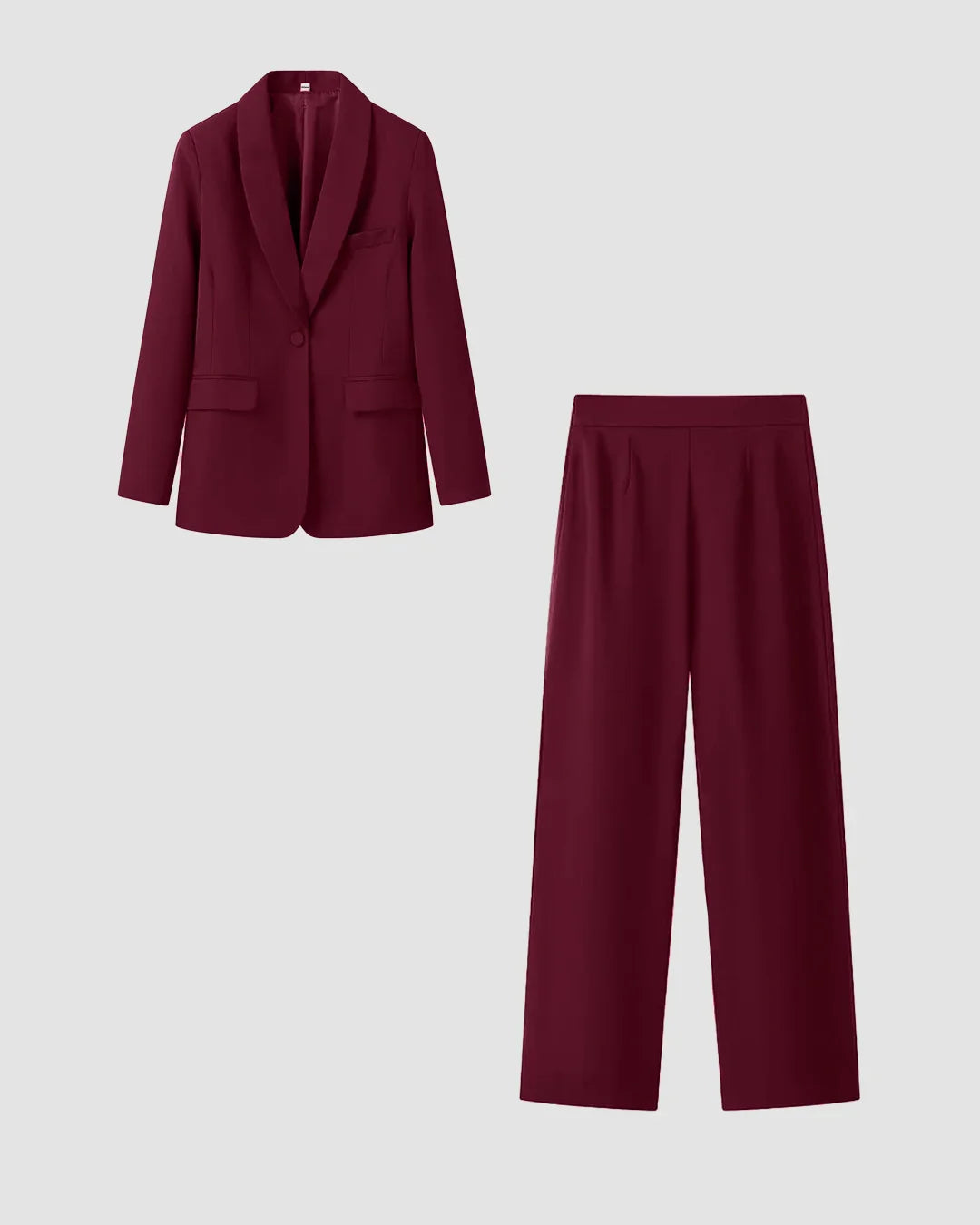 Solid Tailored Blazer & Straight Trousers Co-Ord Set in Burgundy