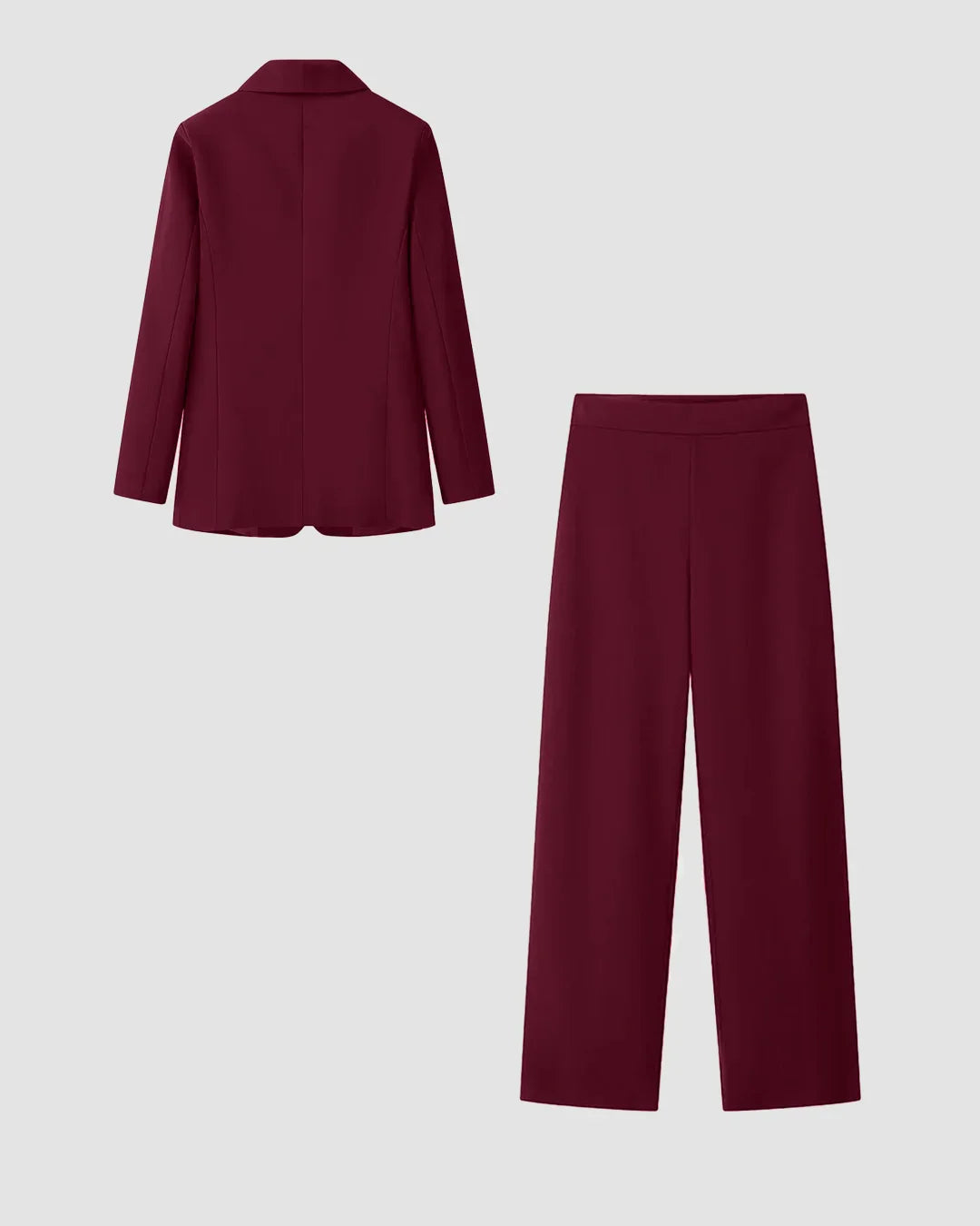 Solid Tailored Blazer & Straight Trousers Co-Ord Set in Burgundy