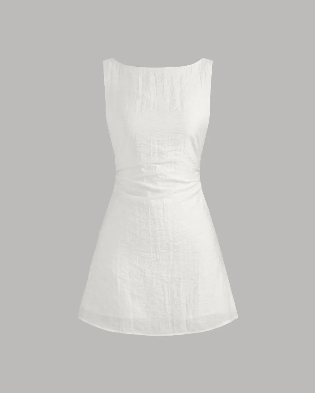 Solid White Sleeveless Mini Dress with Subtle A-Line Cut