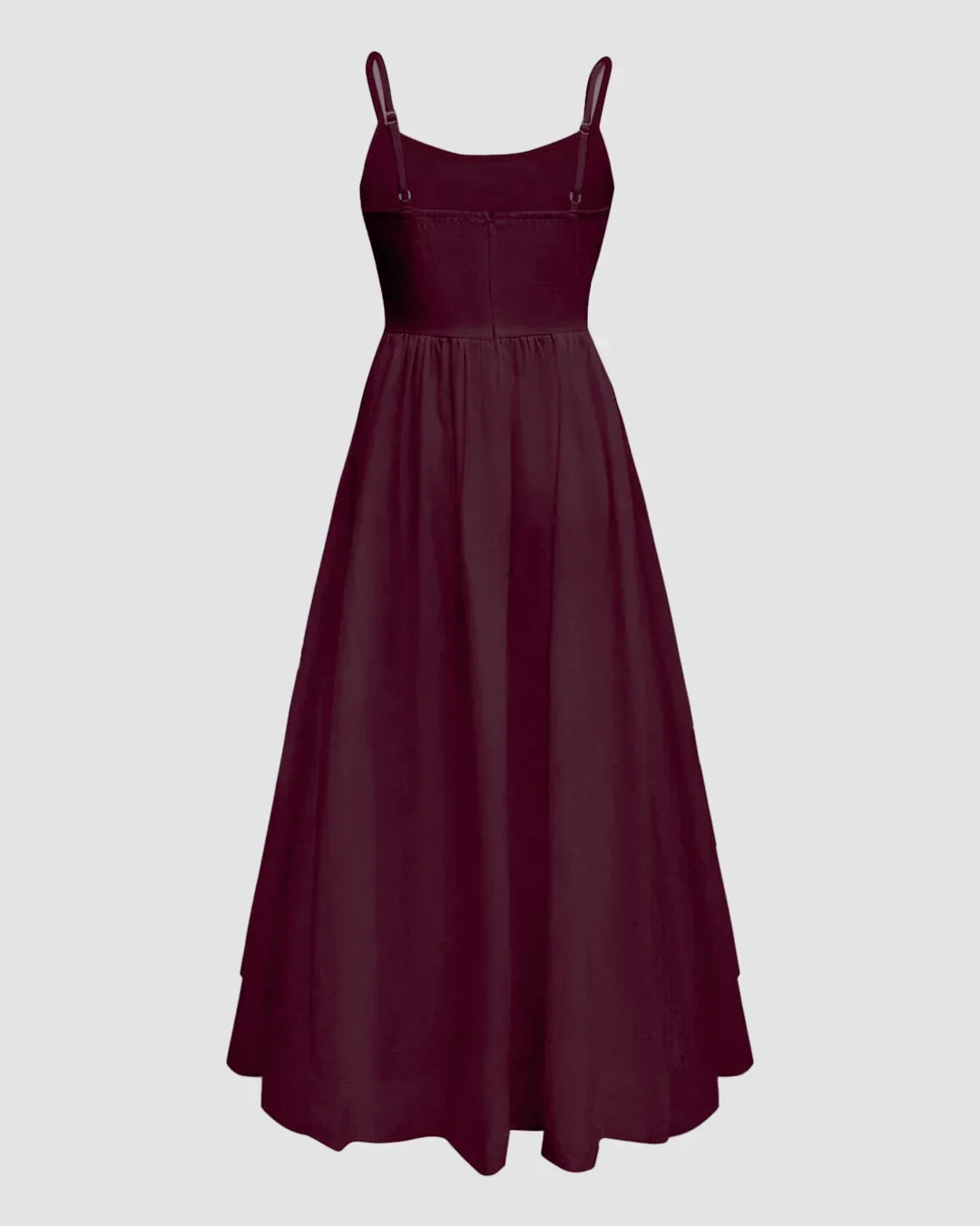 Spaghetti Strap Fit & Flare Sleeveless Midi Dress in Burgundy