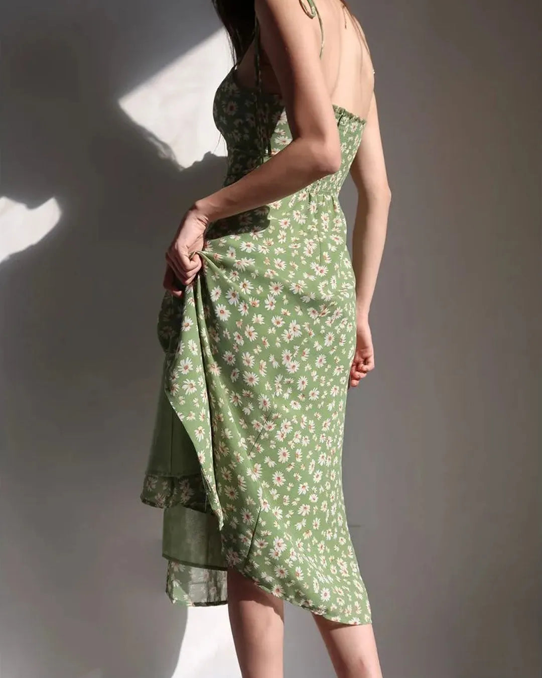 Spaghetti Strap Slit Midi Dress