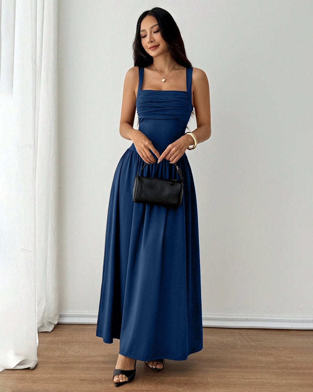 Square Collar Flared Dress in Pageant Blue