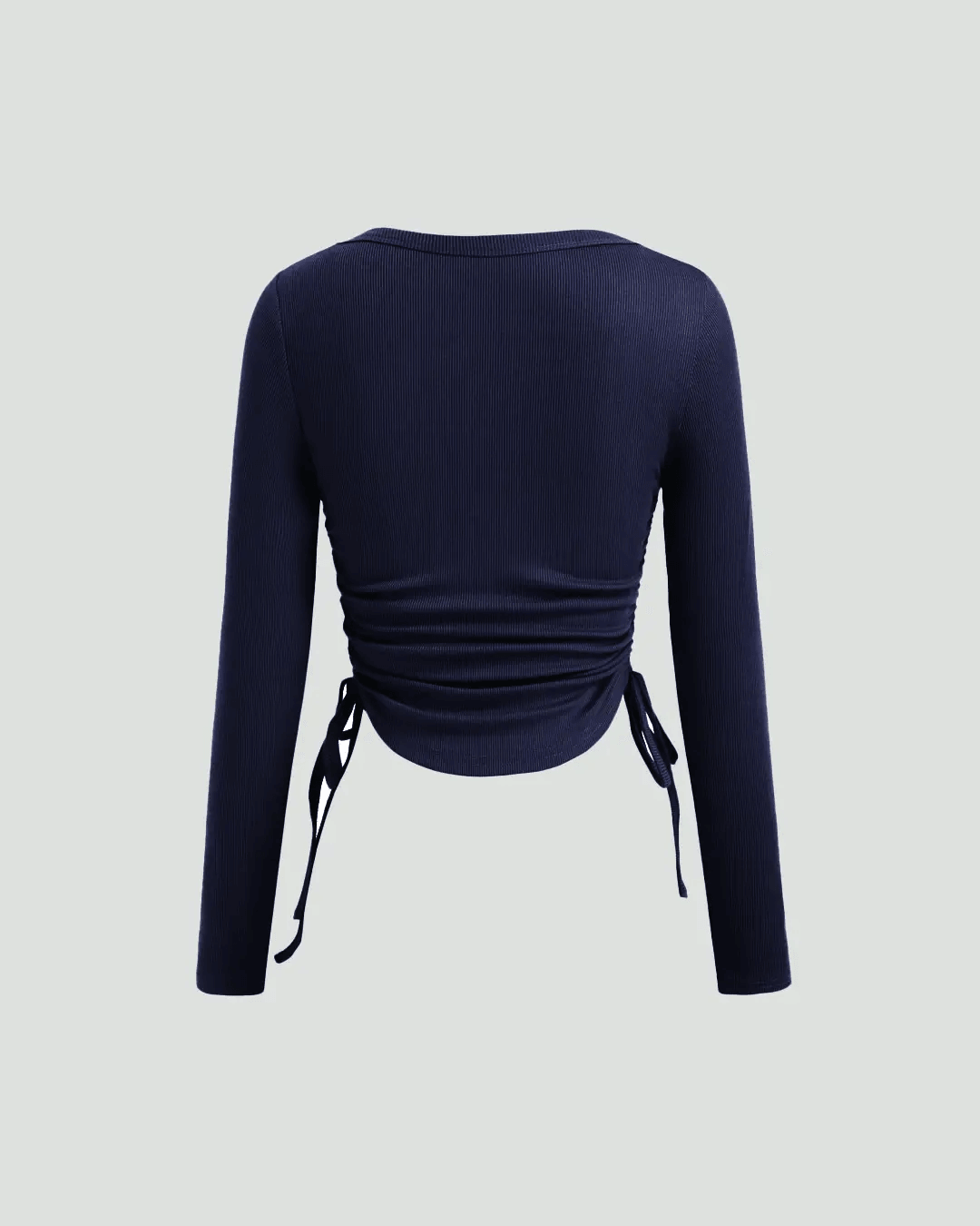 Square Neck Drawstring Long Sleeve Top In Navy Blue