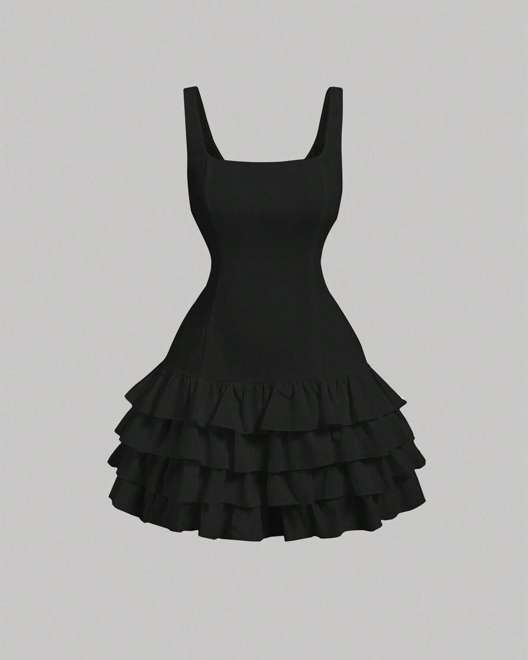 Square Neck Layered Cake Black Dress