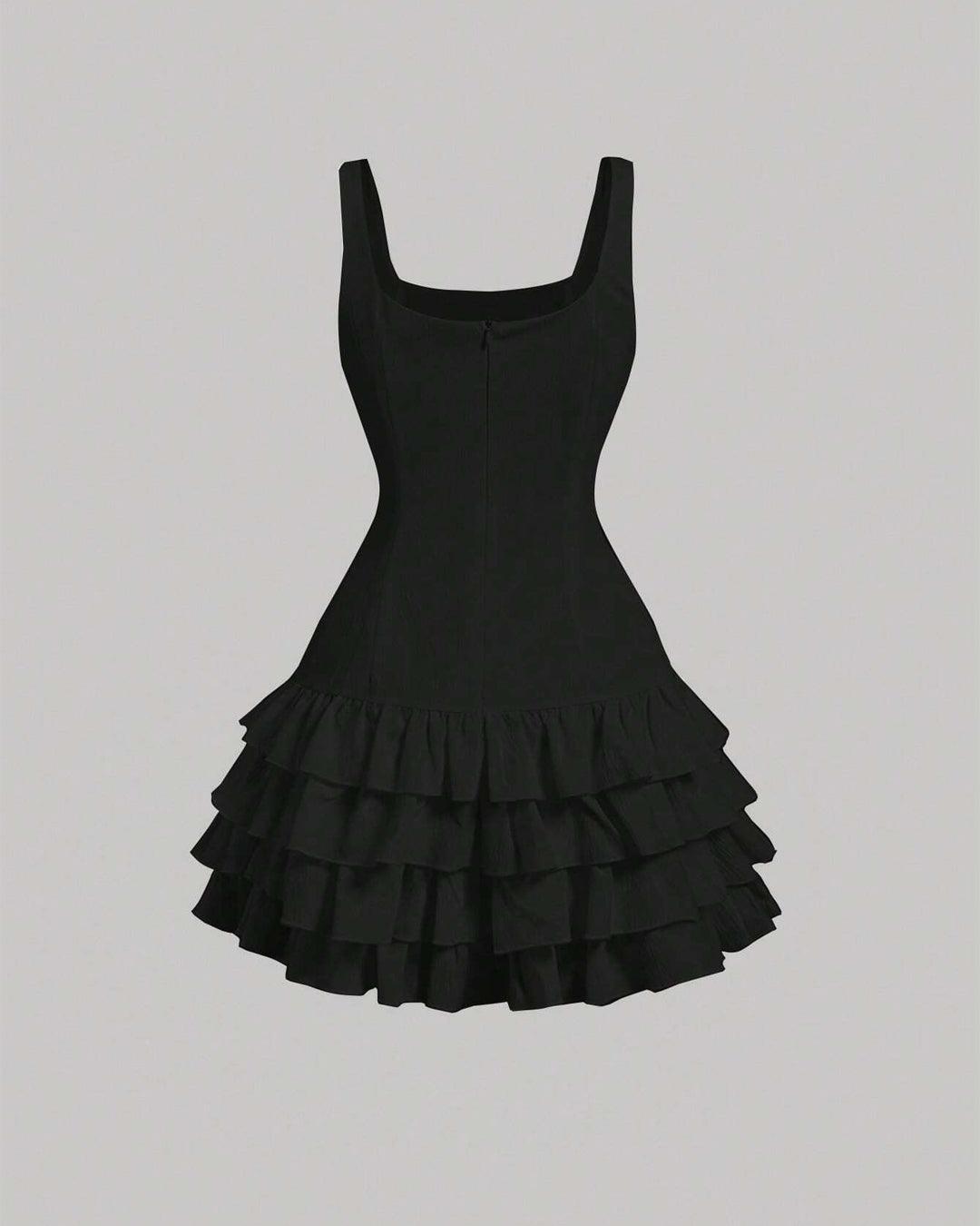 Square Neck Layered Cake Black Dress