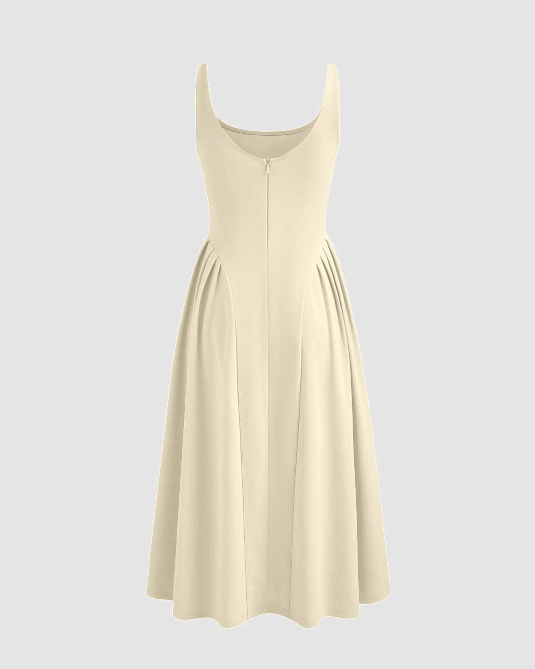 Square Neck Sleeveless Dress In Apricot