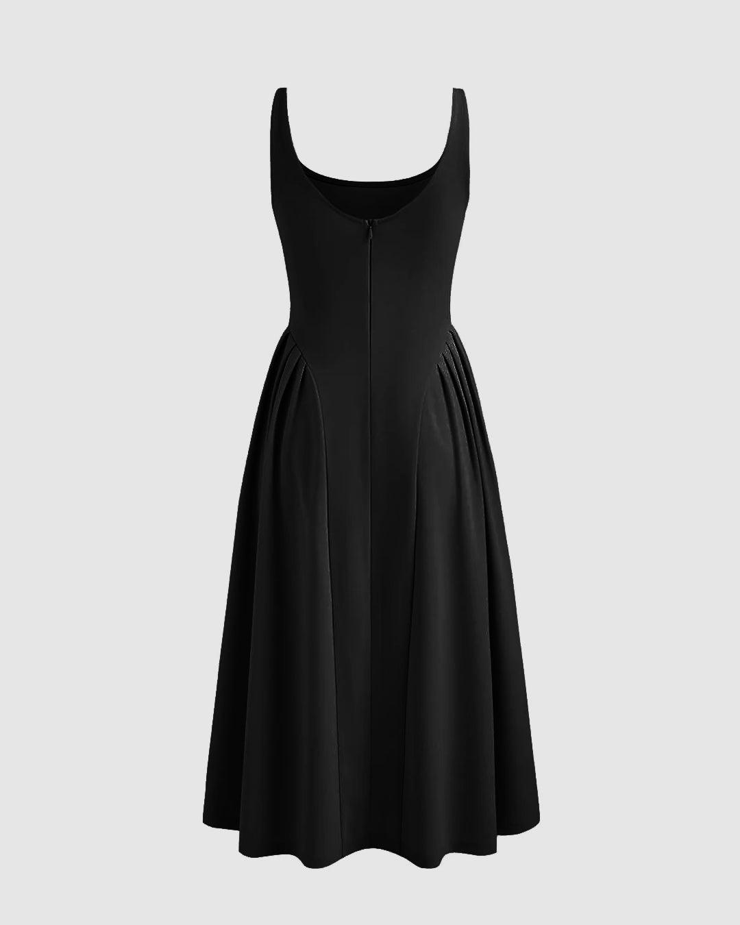 Square Neck Sleeveless Dress In Black