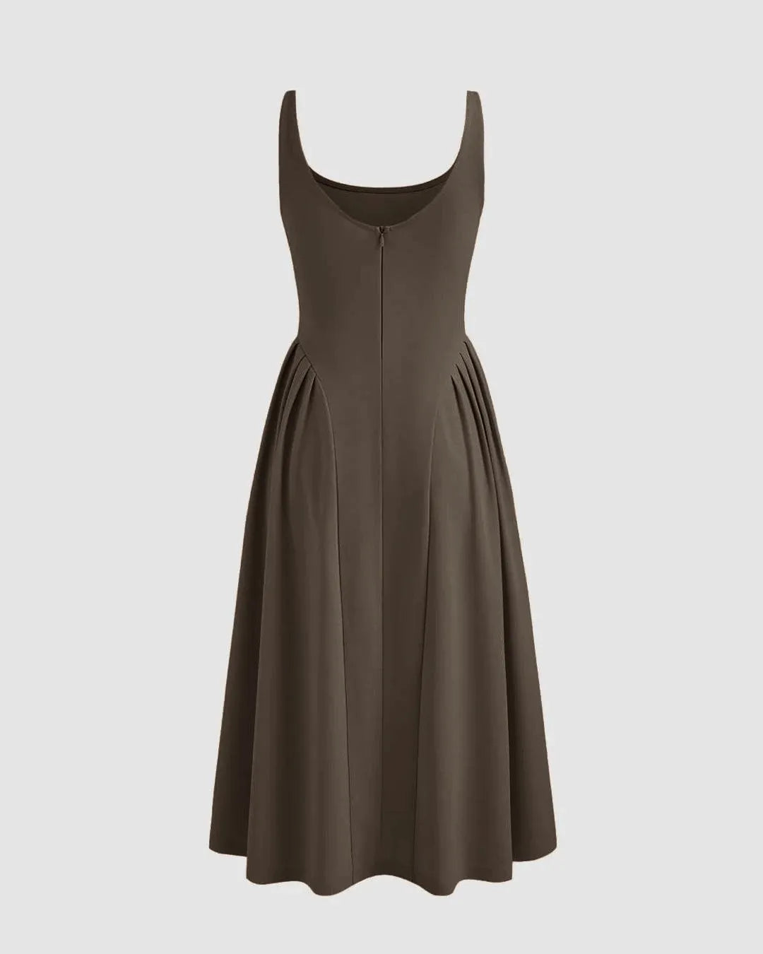 Square Neck Sleeveless Dress In Brown
