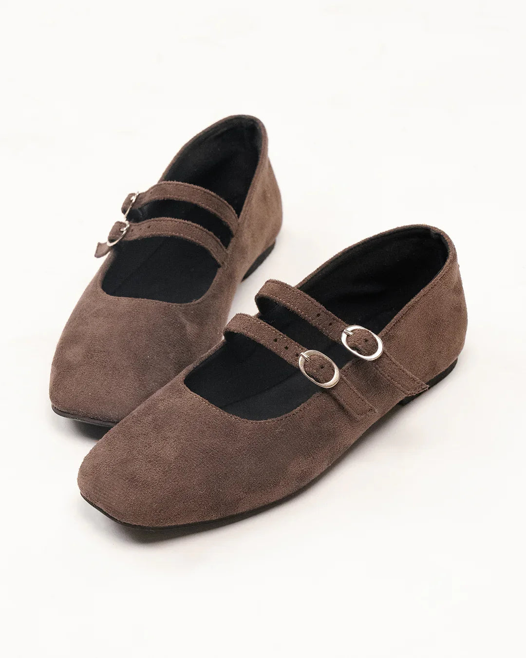 Square Toe Mary Jane Ballet Flats in Brown