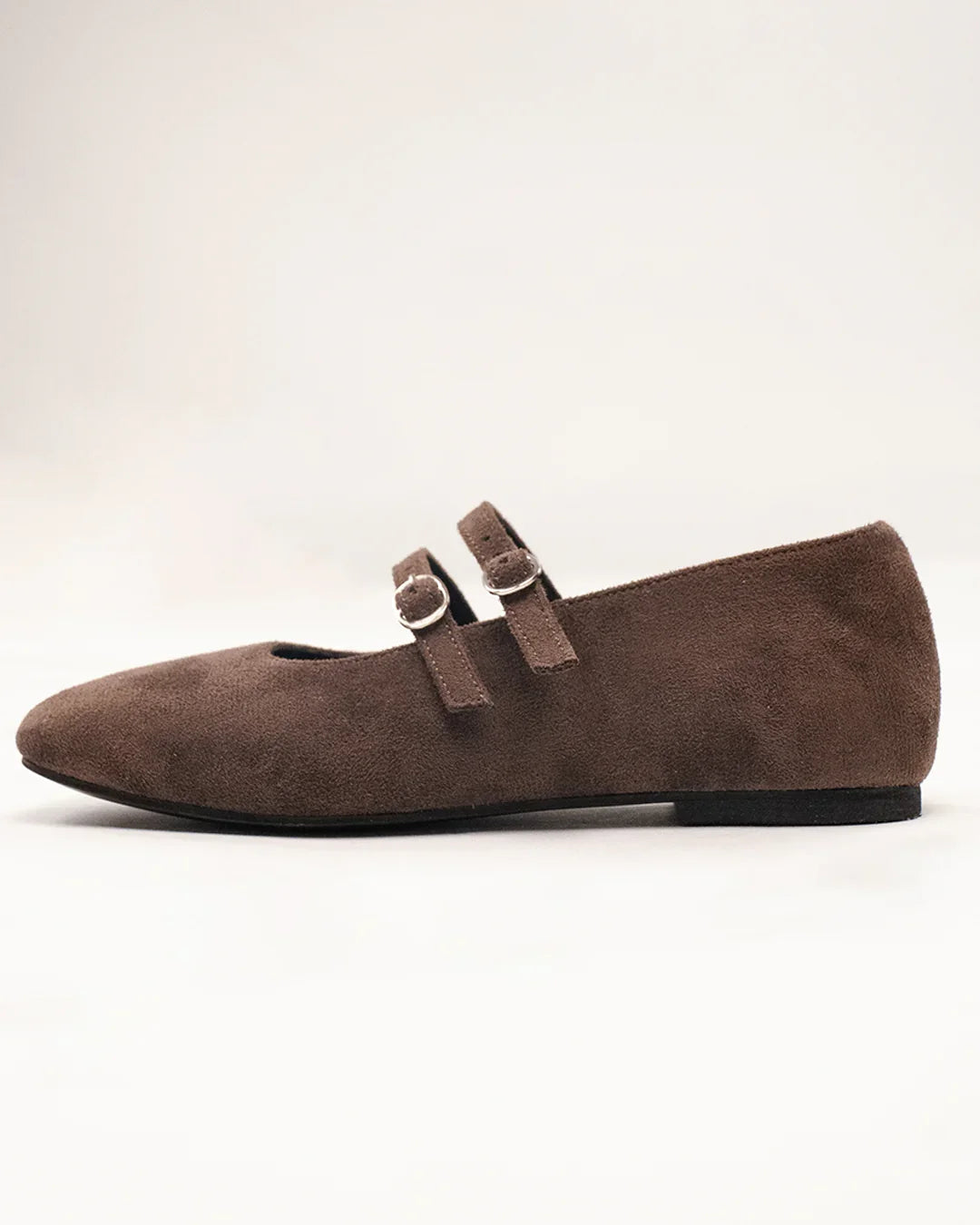 Square Toe Mary Jane Ballet Flats in Brown