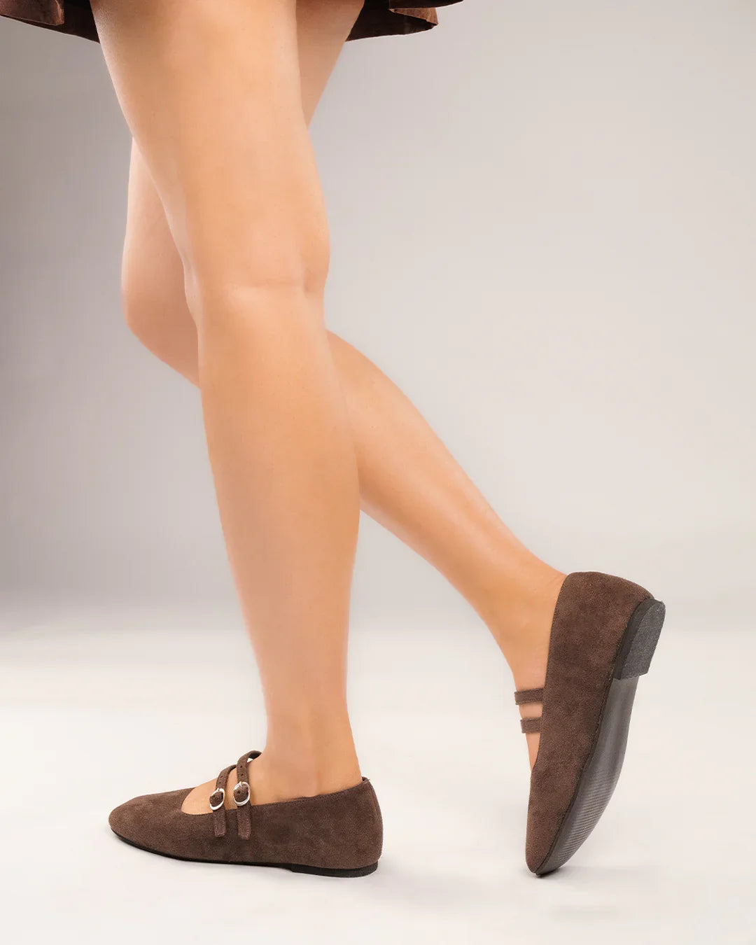 Square Toe Mary Jane Ballet Flats in Brown
