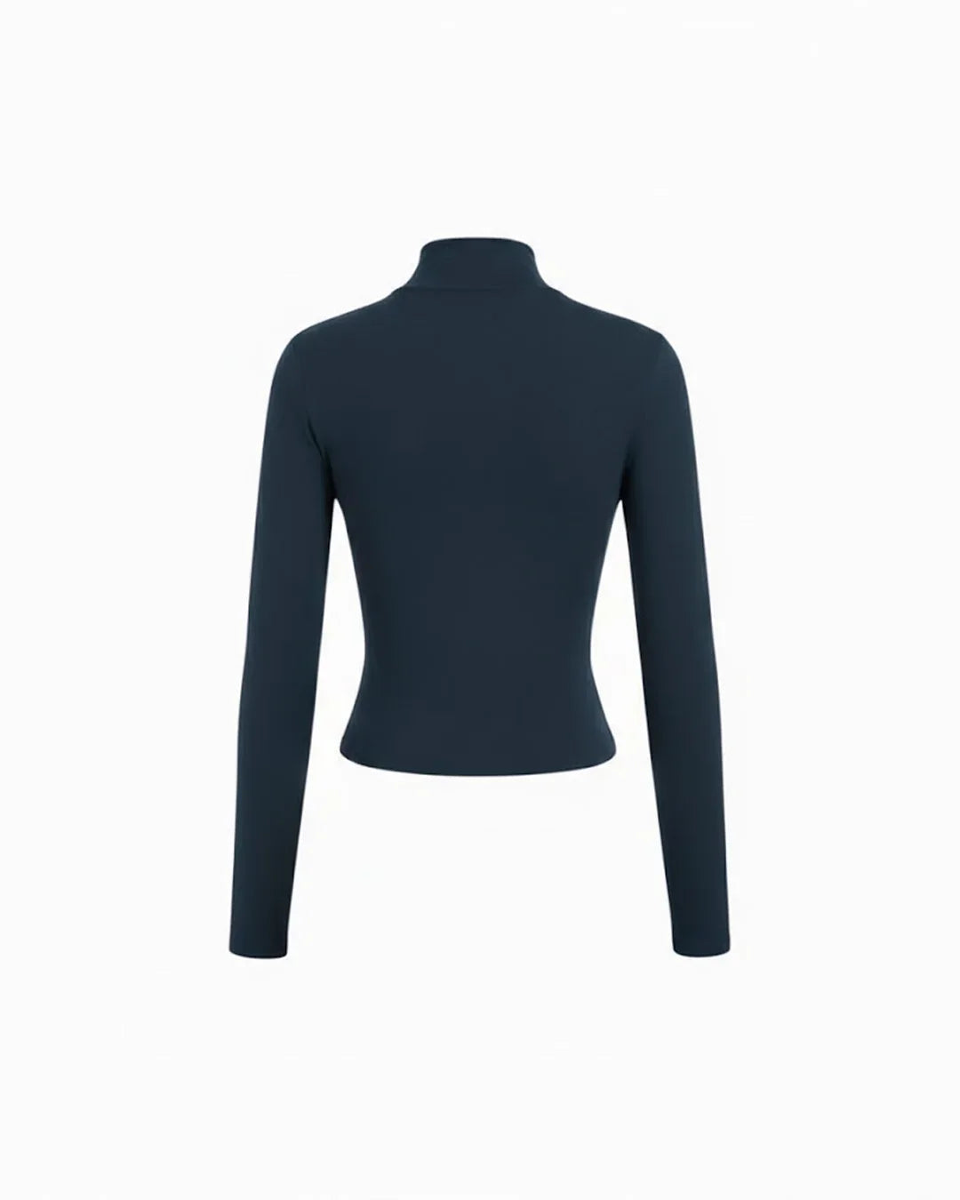 Stand Collar Knotted Long Sleeve Top in Navy Blue