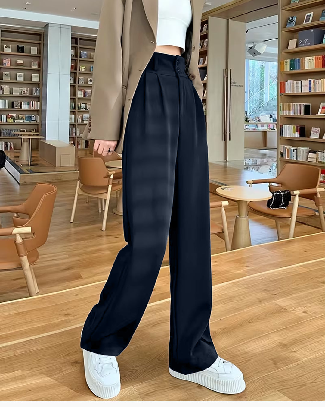 Straight Leg Trousers in Navy Blue