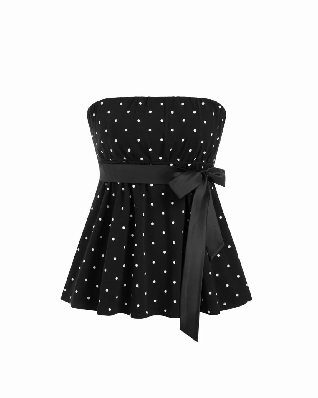 Strapless Polka Dot Bow Belt Bandeau Top