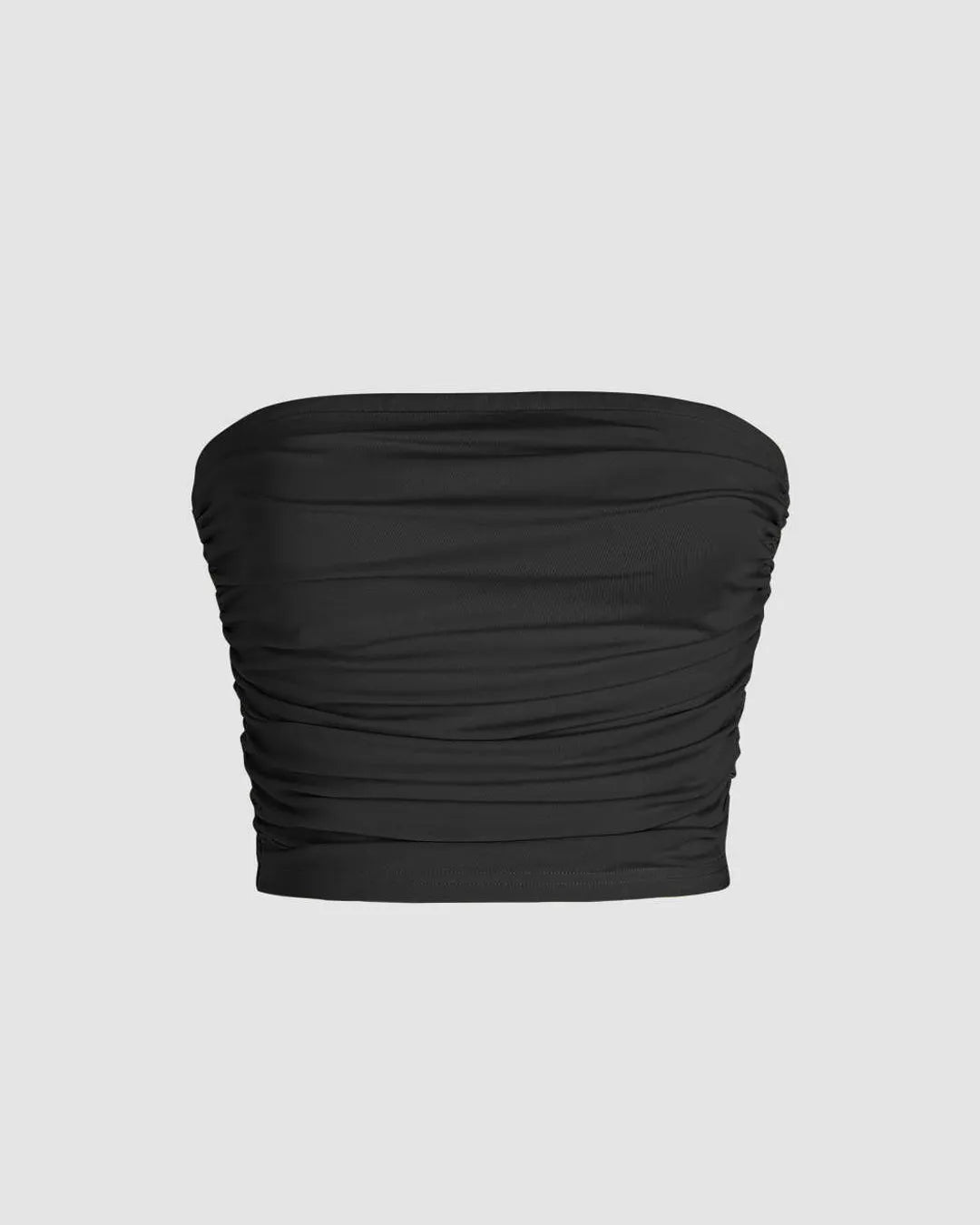 Strapless Ruched Black Tube Top