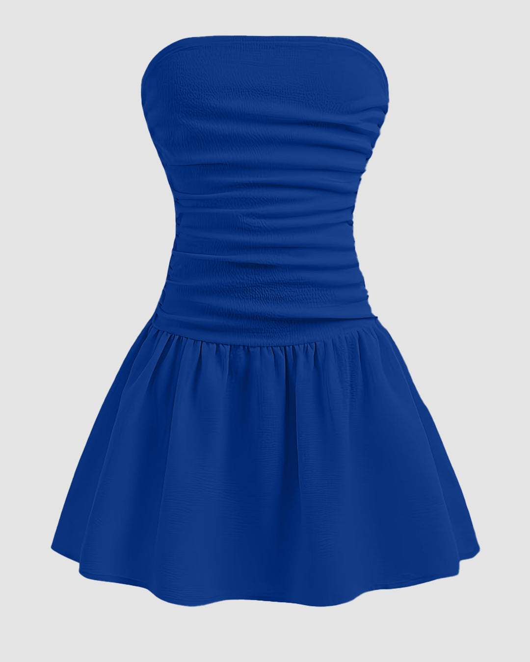 Strapless Ruched Sleeveless Flared Dress in Blue