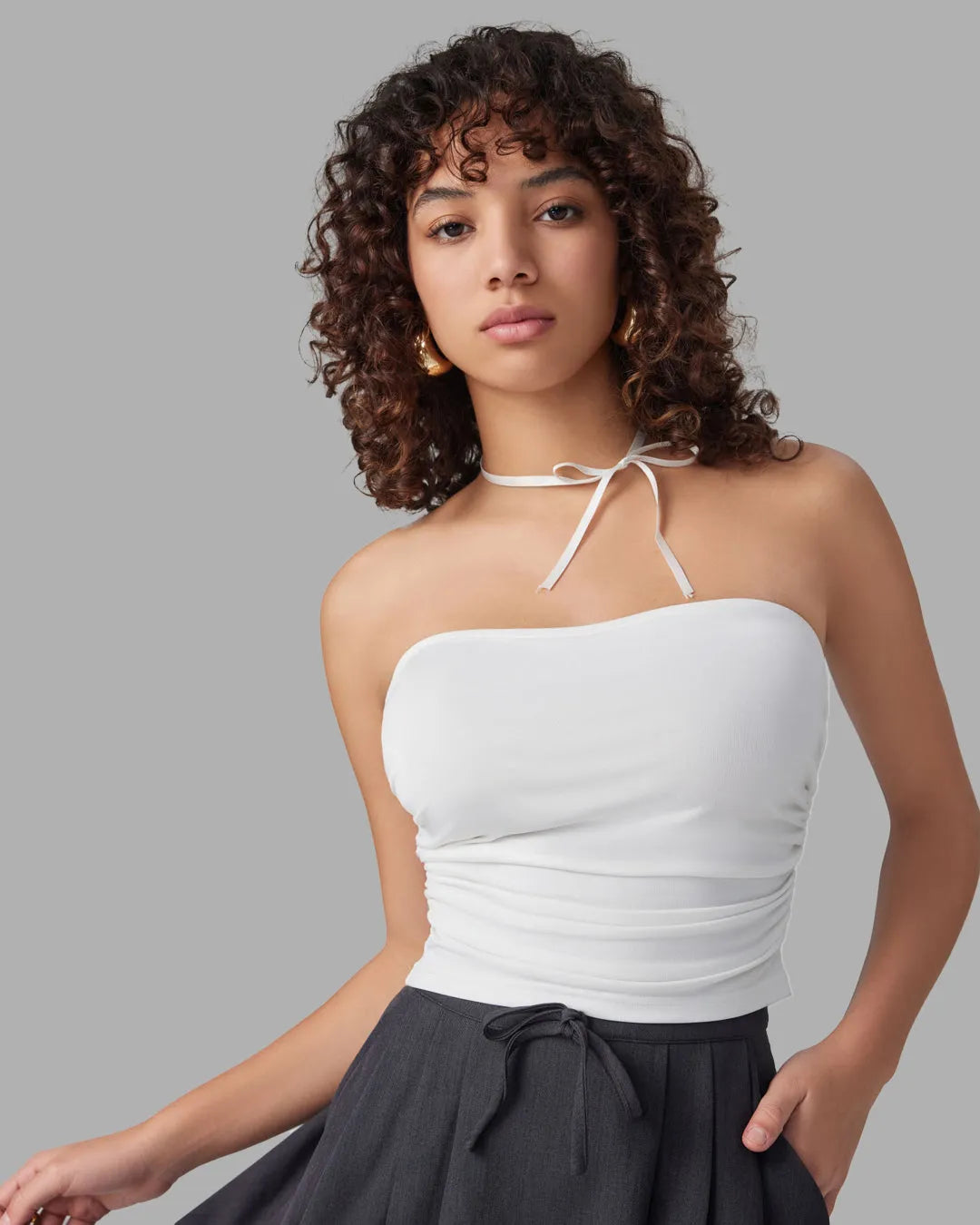 Strapless Ruched White Tube Top