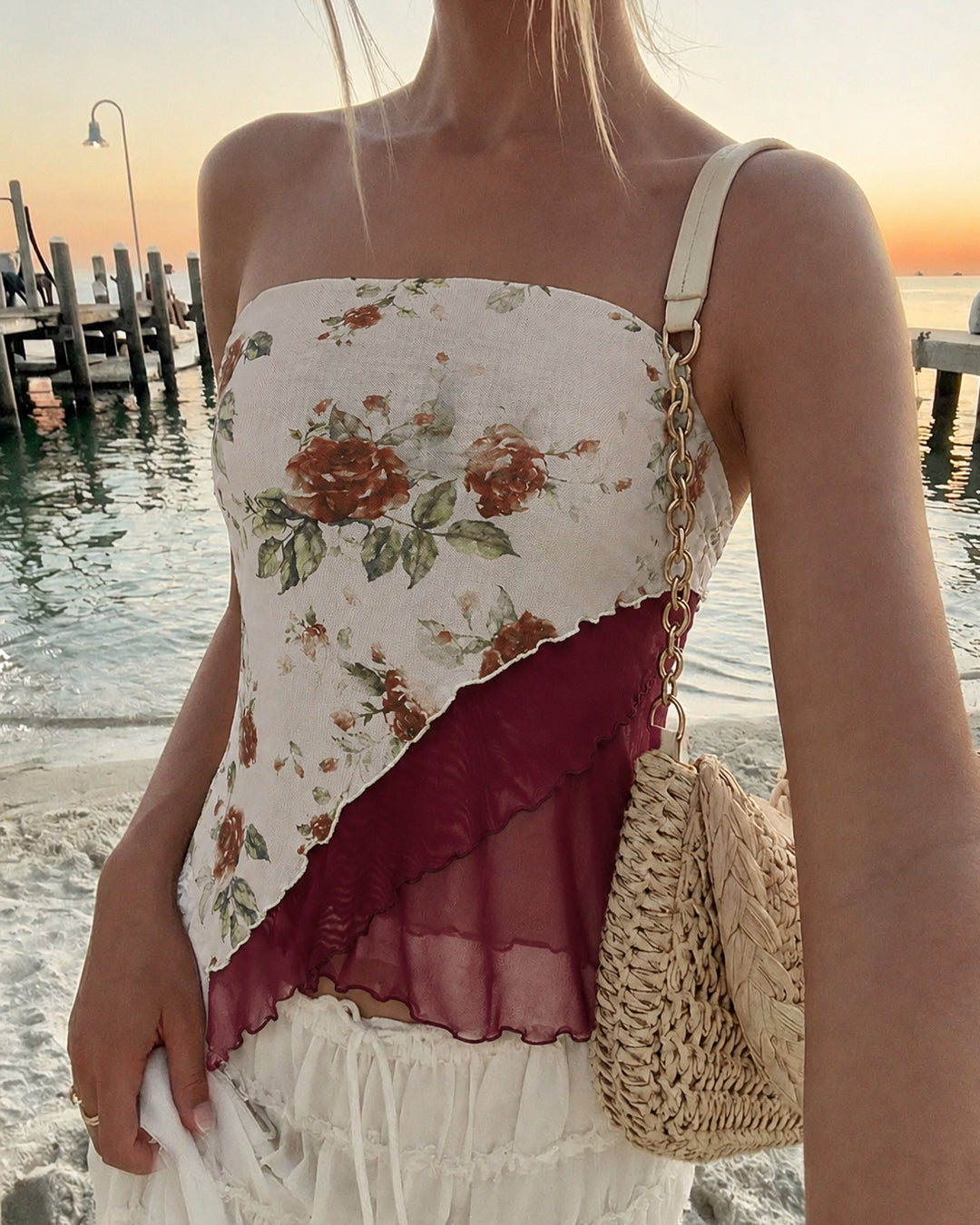 Strapless Sleeveless Asymmetric Hem Top