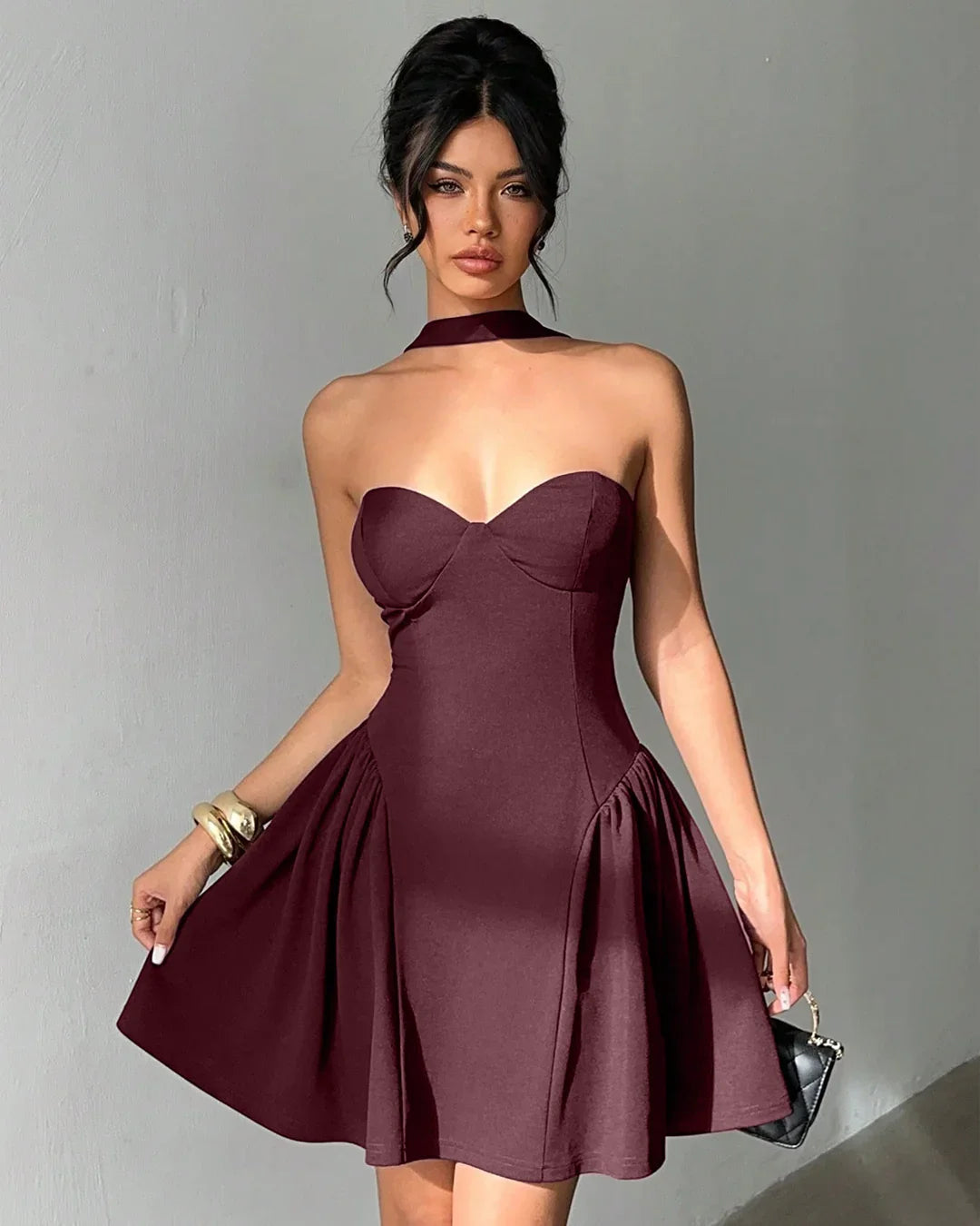 Strapless Tube Mini Dress in Maroon