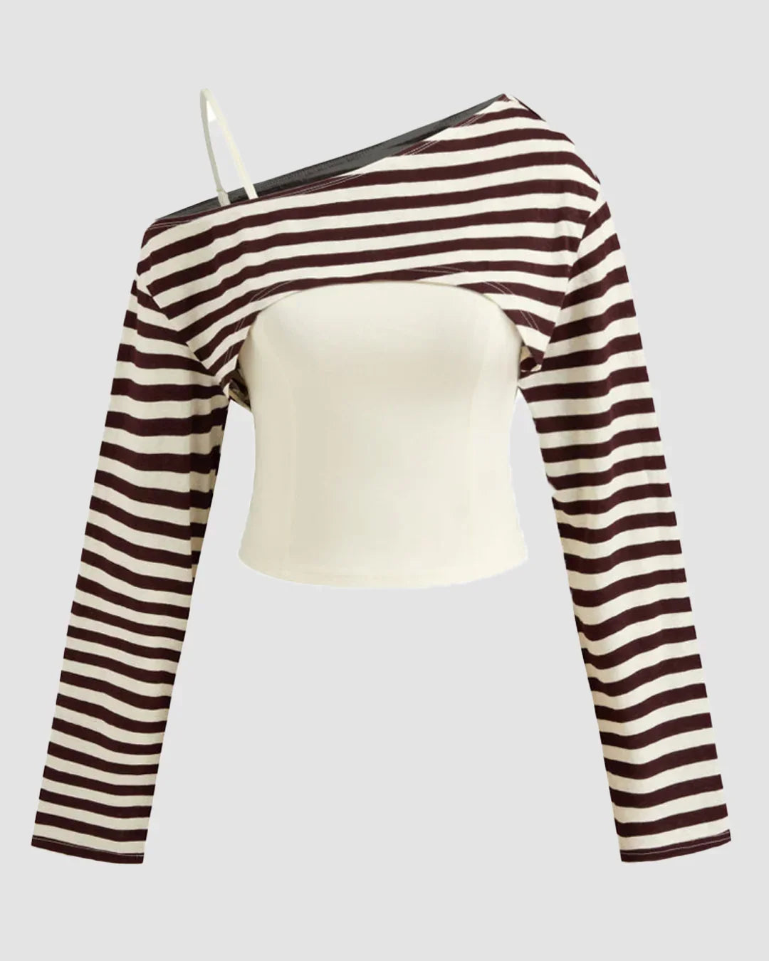 Striped Asymmetrical Neck Full Sleeve Top