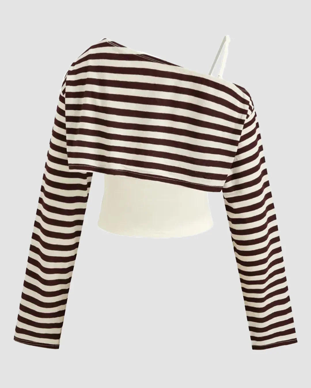 Striped Asymmetrical Neck Full Sleeve Top