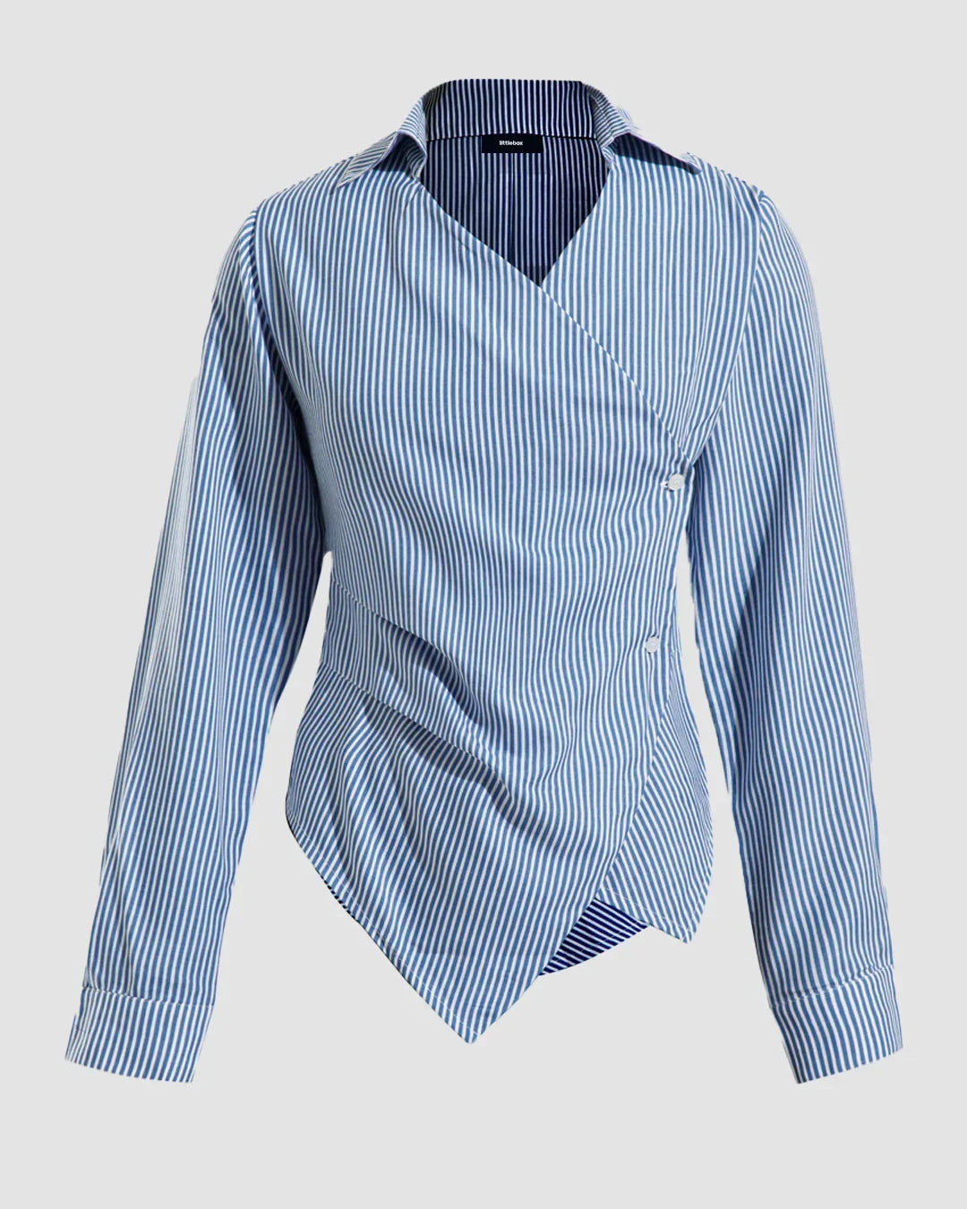 Striped Asymmetrical Wrap Shirt with Full Sleeves