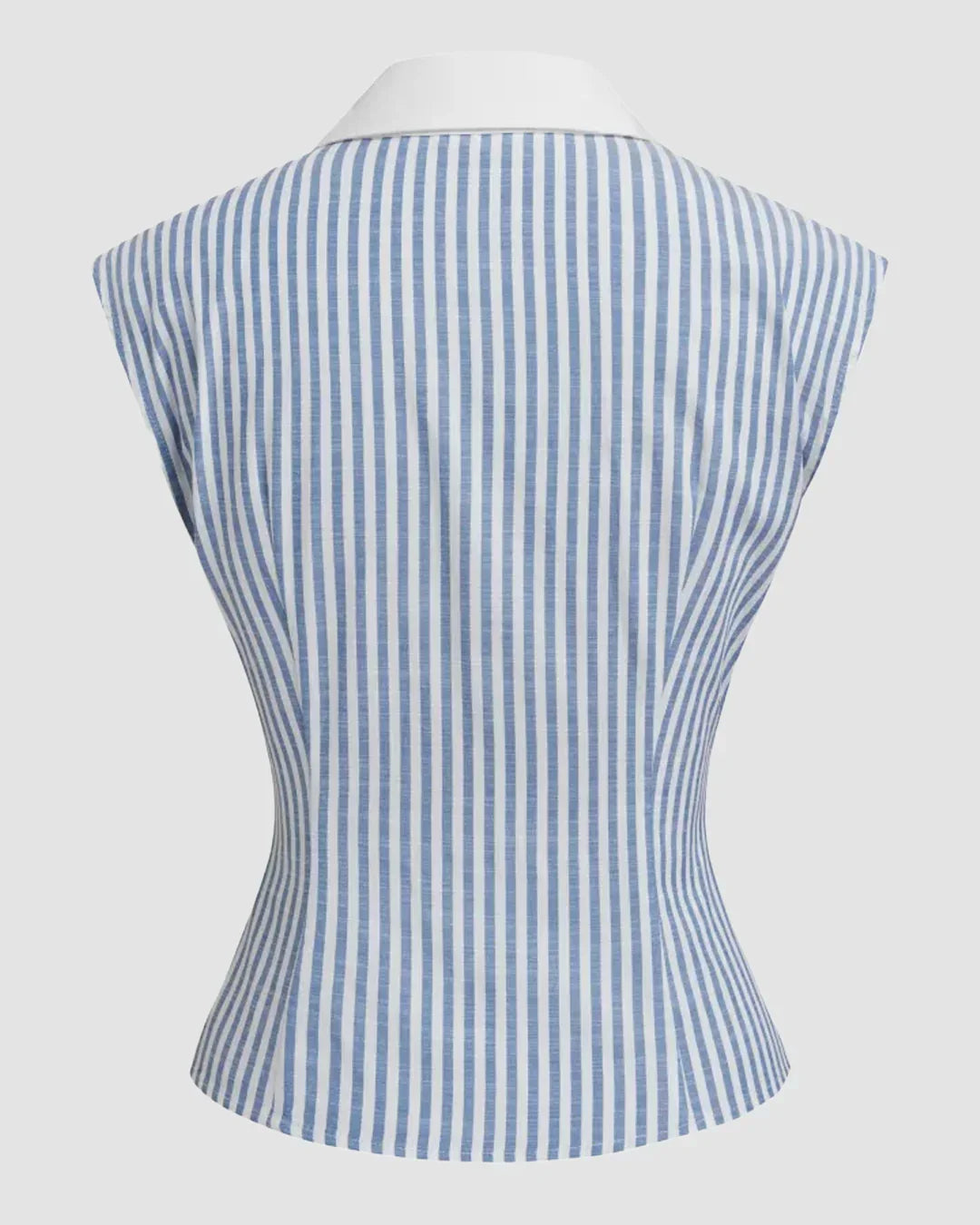 Striped Button Down Sleeveless Collar Top