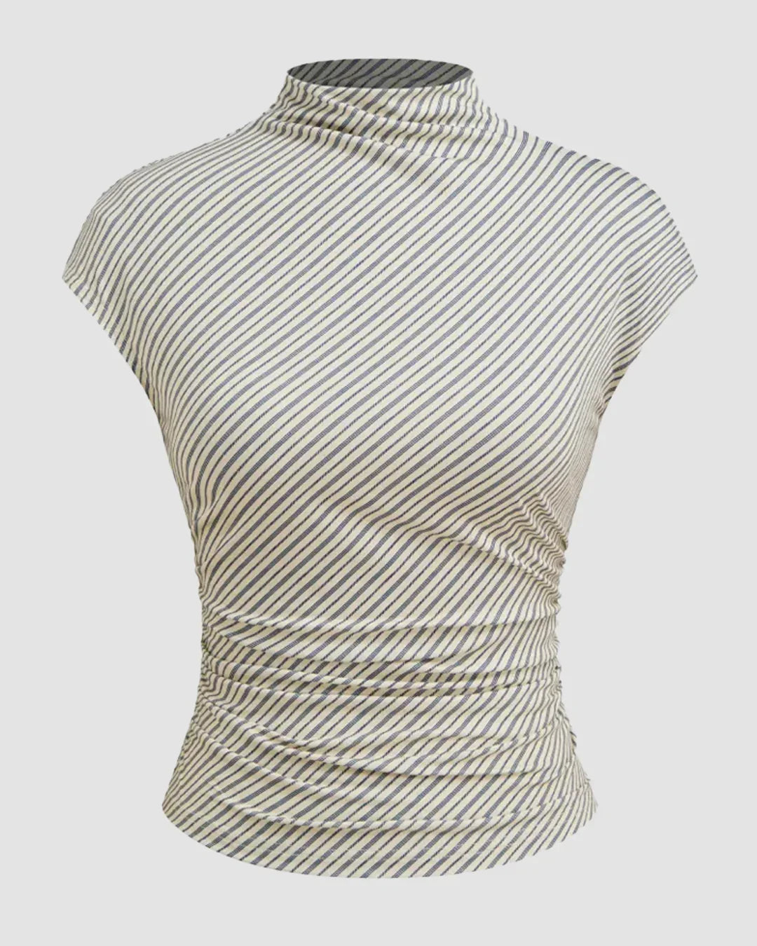 Striped Ribbed Fitted High Neck Top