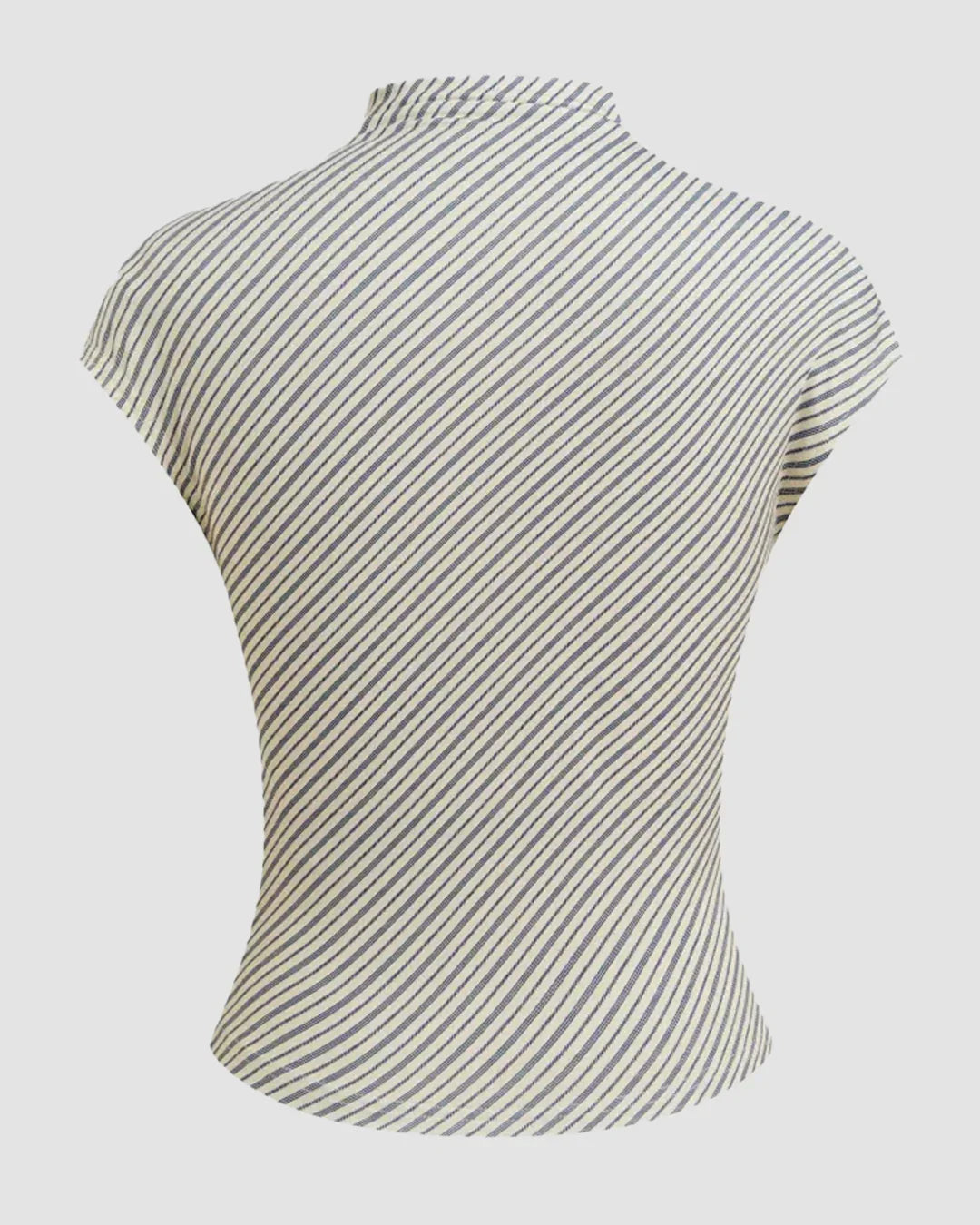 Striped Ribbed Fitted High Neck Top