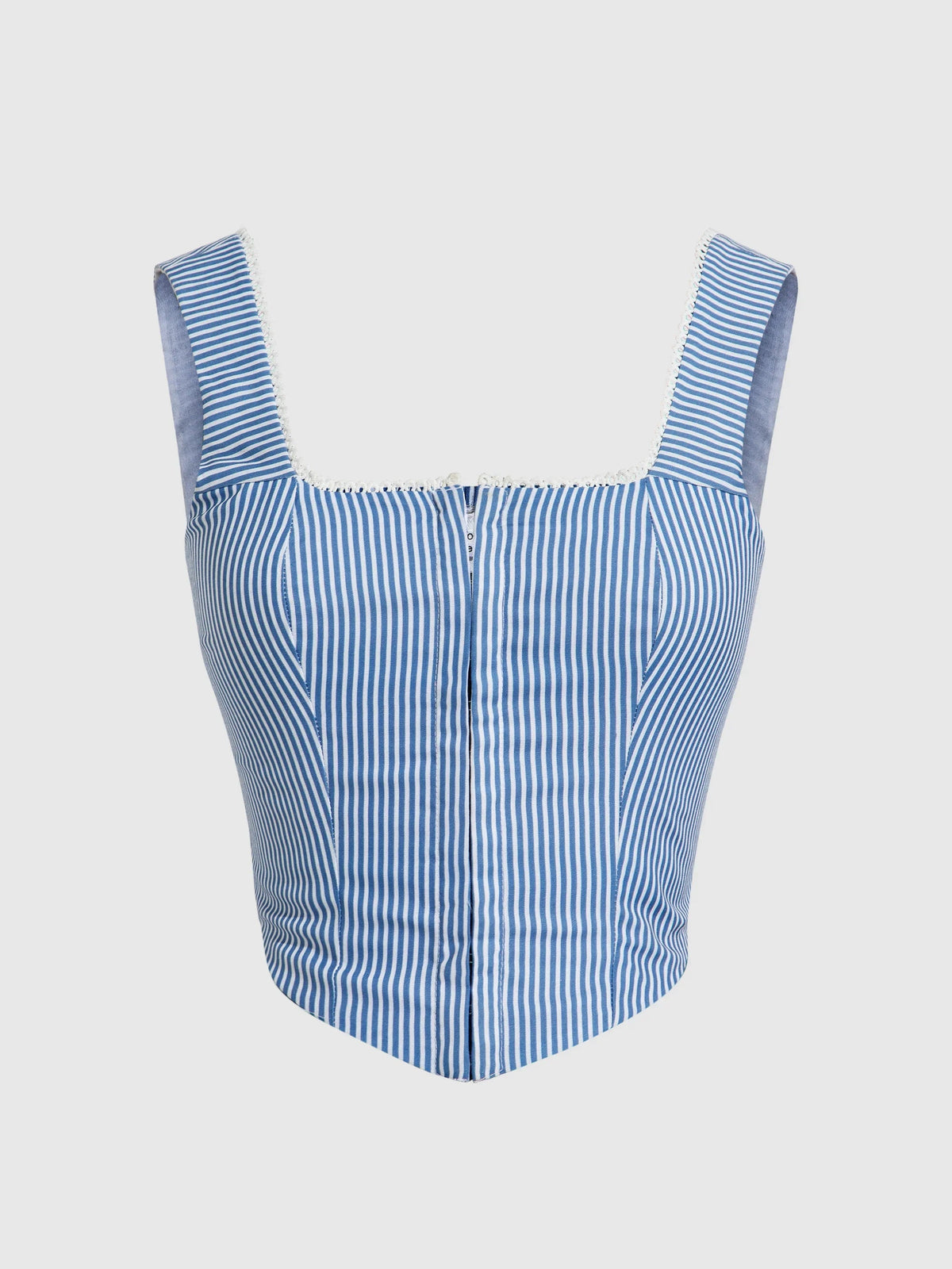 Striped Sleeveless Crop Top with Square Neckline