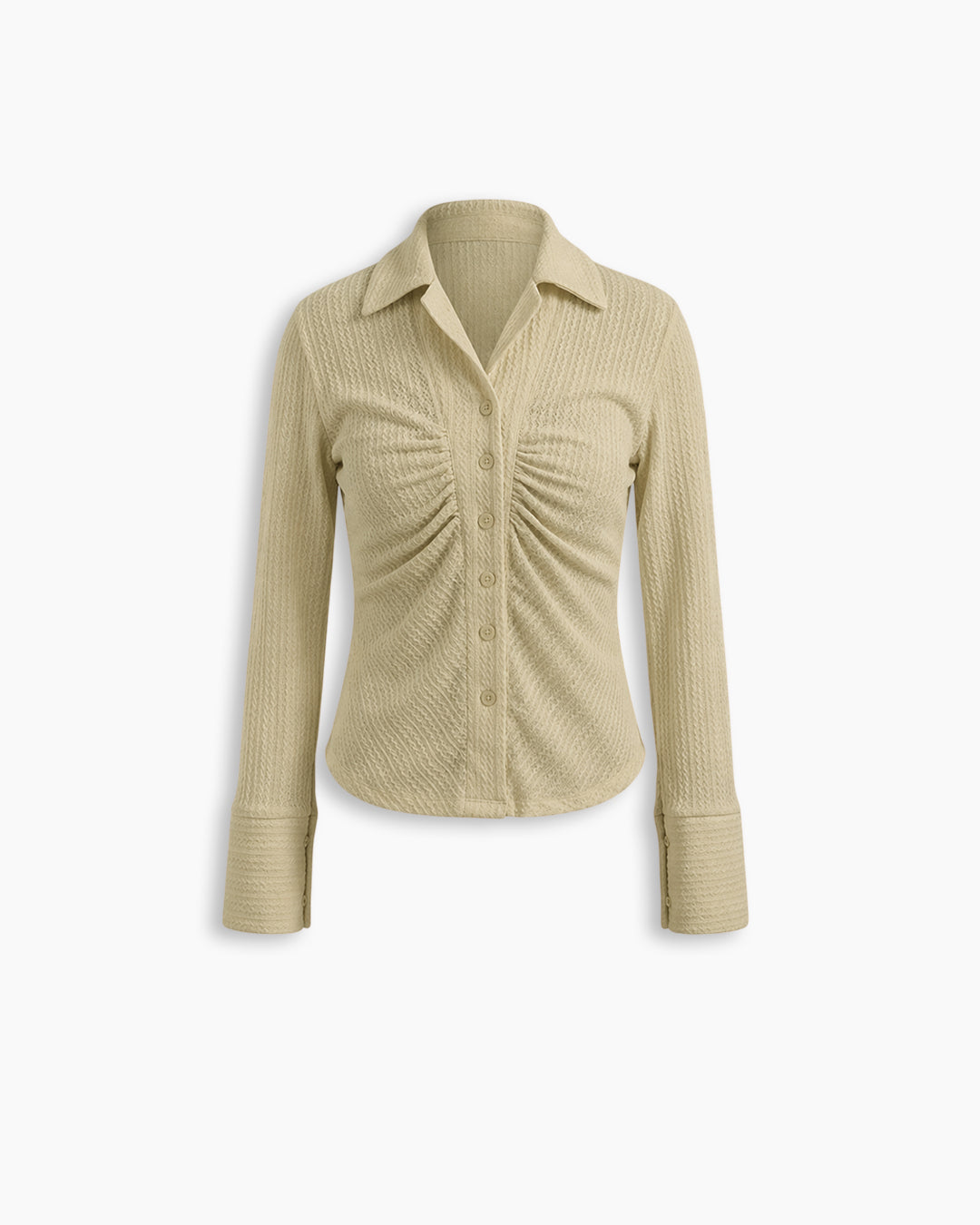 Striped Textured Collar Ruched Full Sleeve Shirt