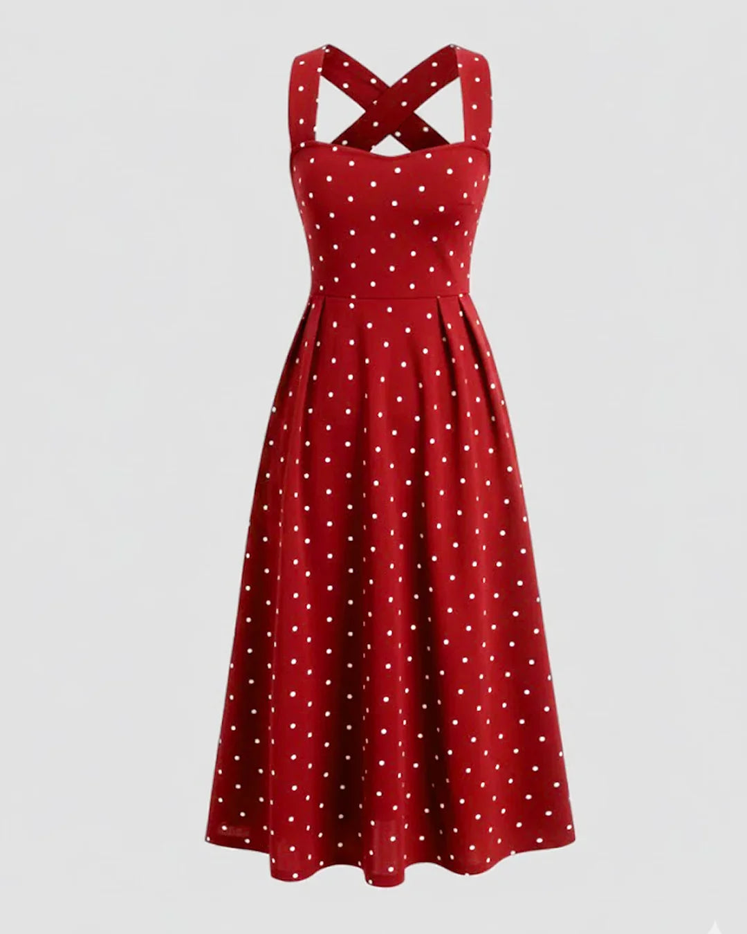 Sweetheart Fit & Flare A-Line Hem Polka Dot Sleeveless Midi Dress in Red
